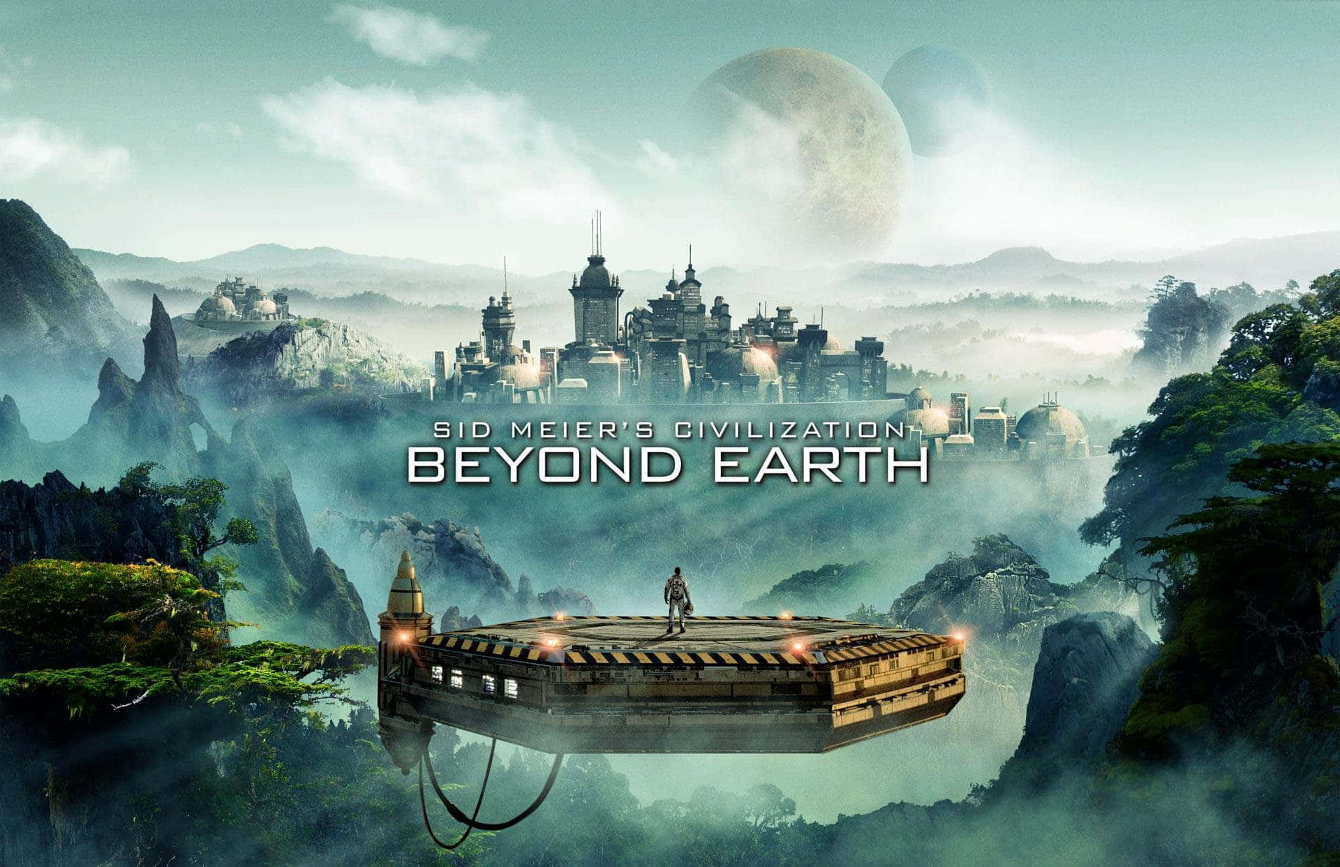 Turn-based Strategy, floating platform, misty alien city, Full HD Desktop Wallpaper