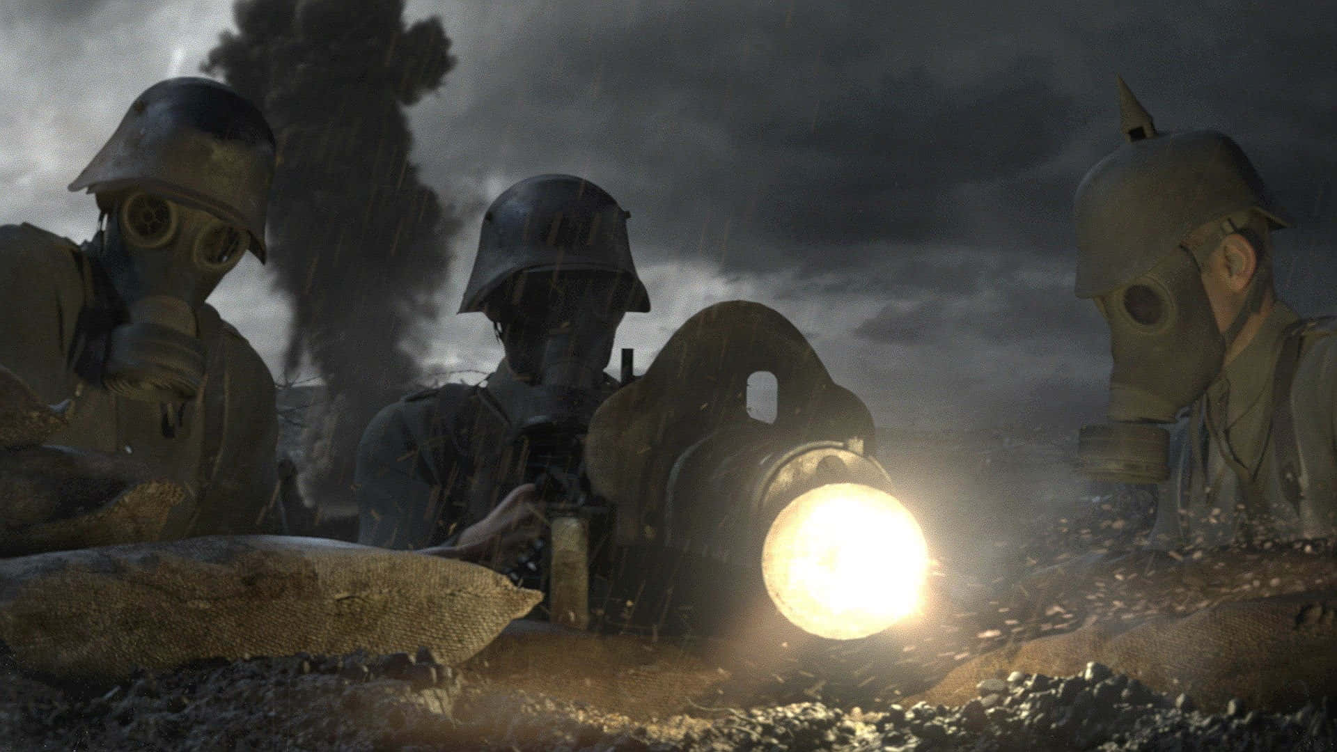 Turn-based Strategy, gas masks, glowing artillery piece, Full HD Desktop Wallpaper