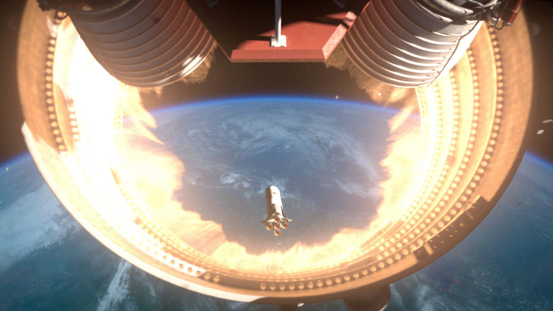 spacecraft, circular window, Earth's blue curve, Full HD Desktop Wallpaper