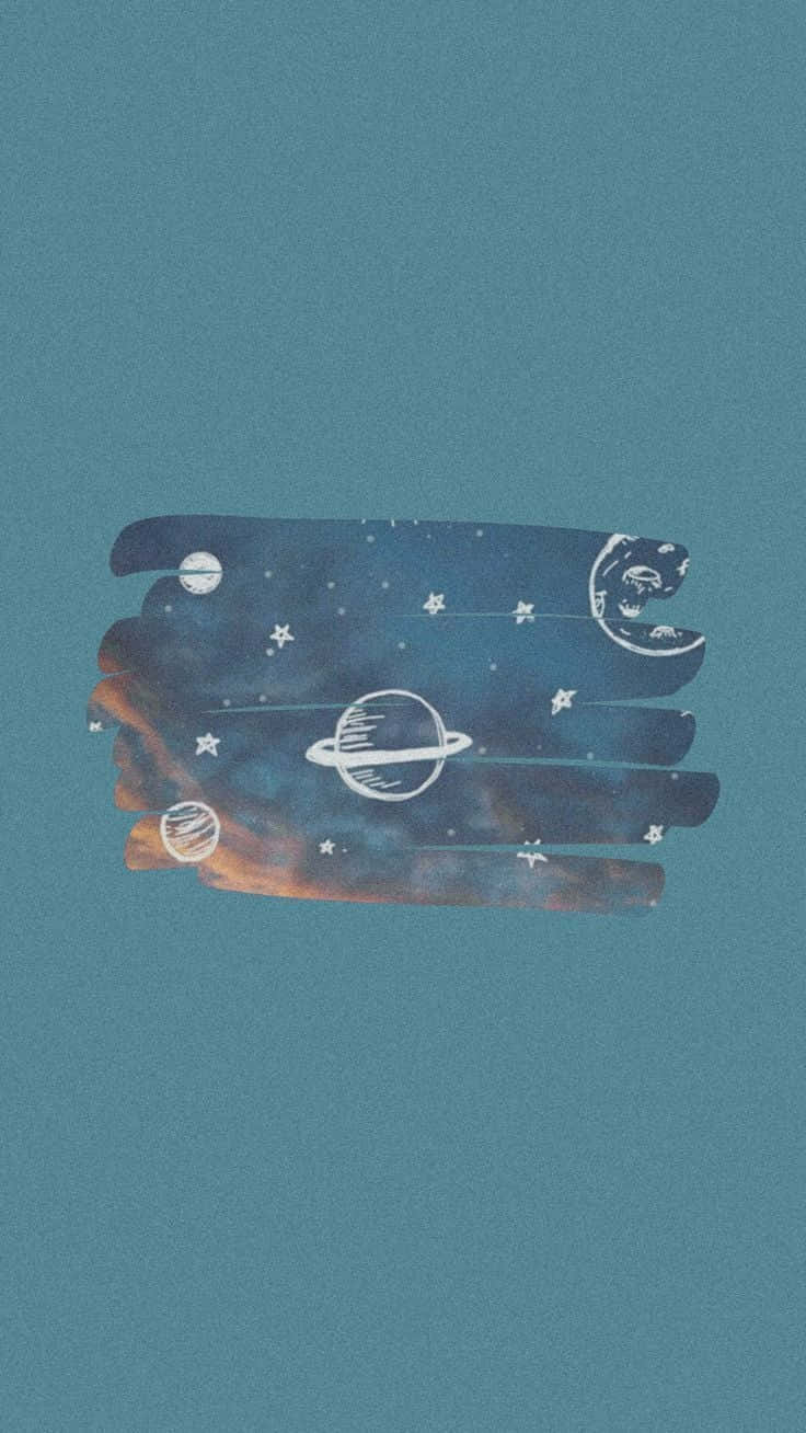 teal background, cosmic scene, planets, HD Phone Wallpaper