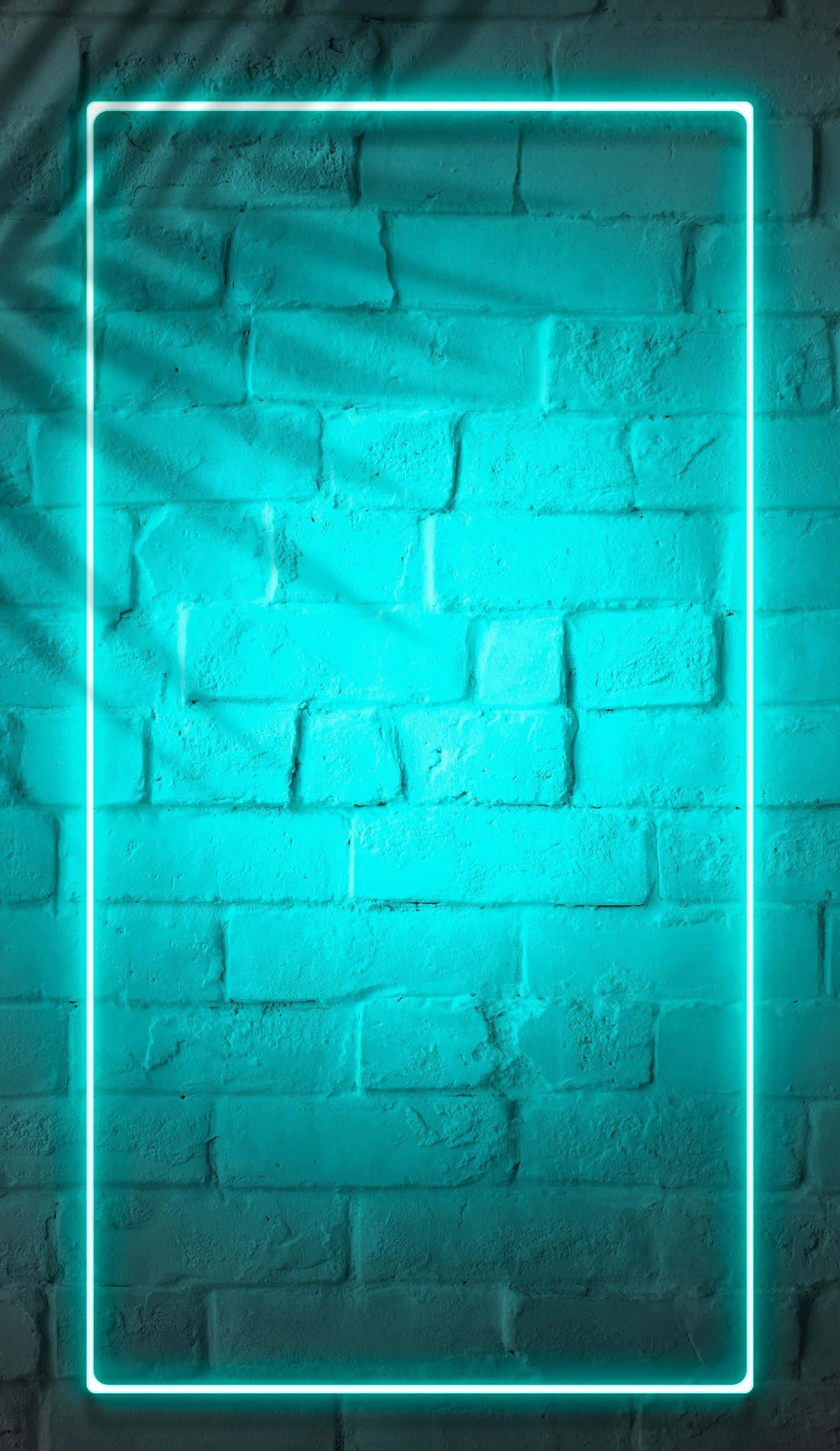 turquoise aesthetic, glowing cyan neon, textured brick wall, Full HD Phone Wallpaper