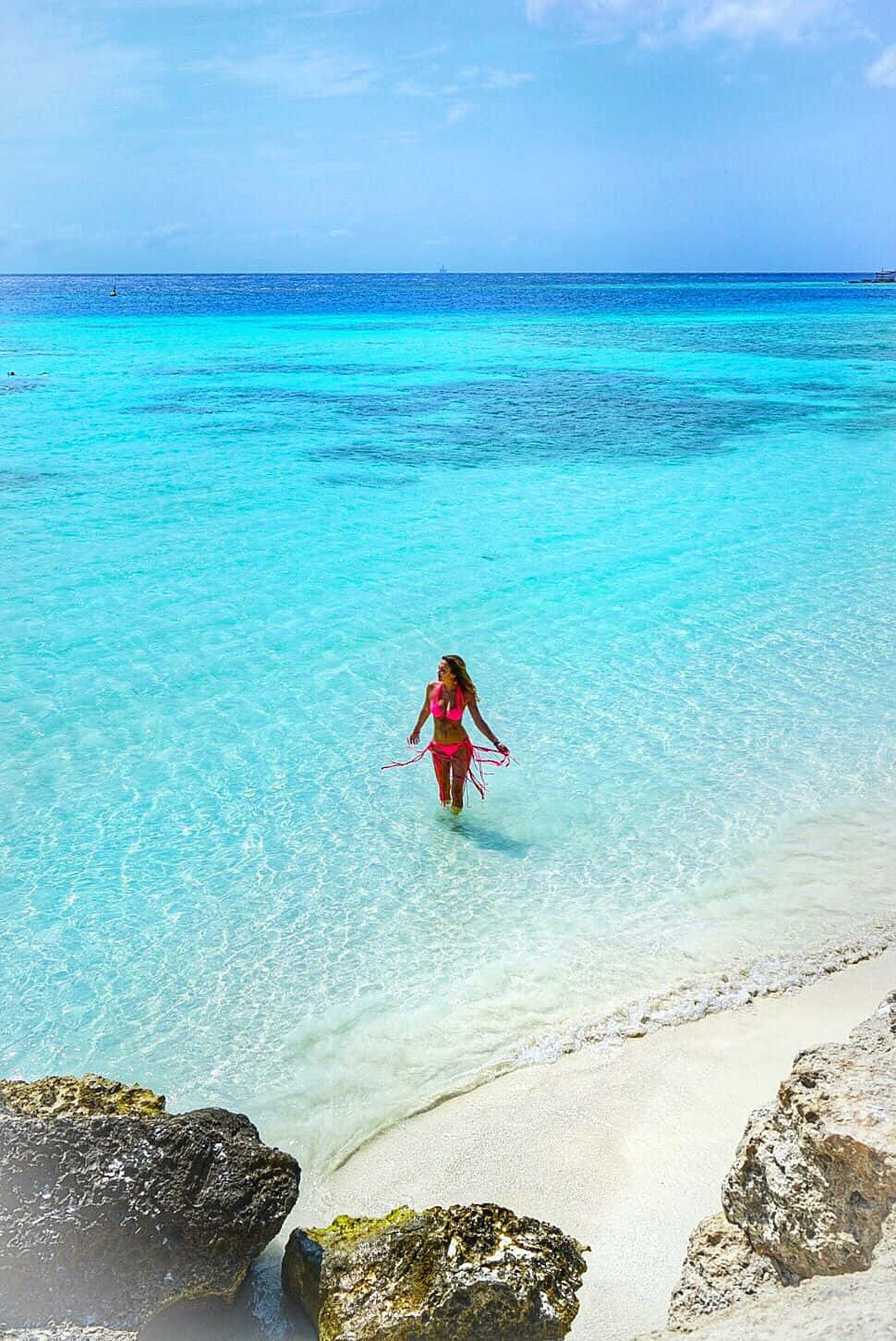Azure Blue, turquoise water, white sandy beach, HD Phone Wallpaper