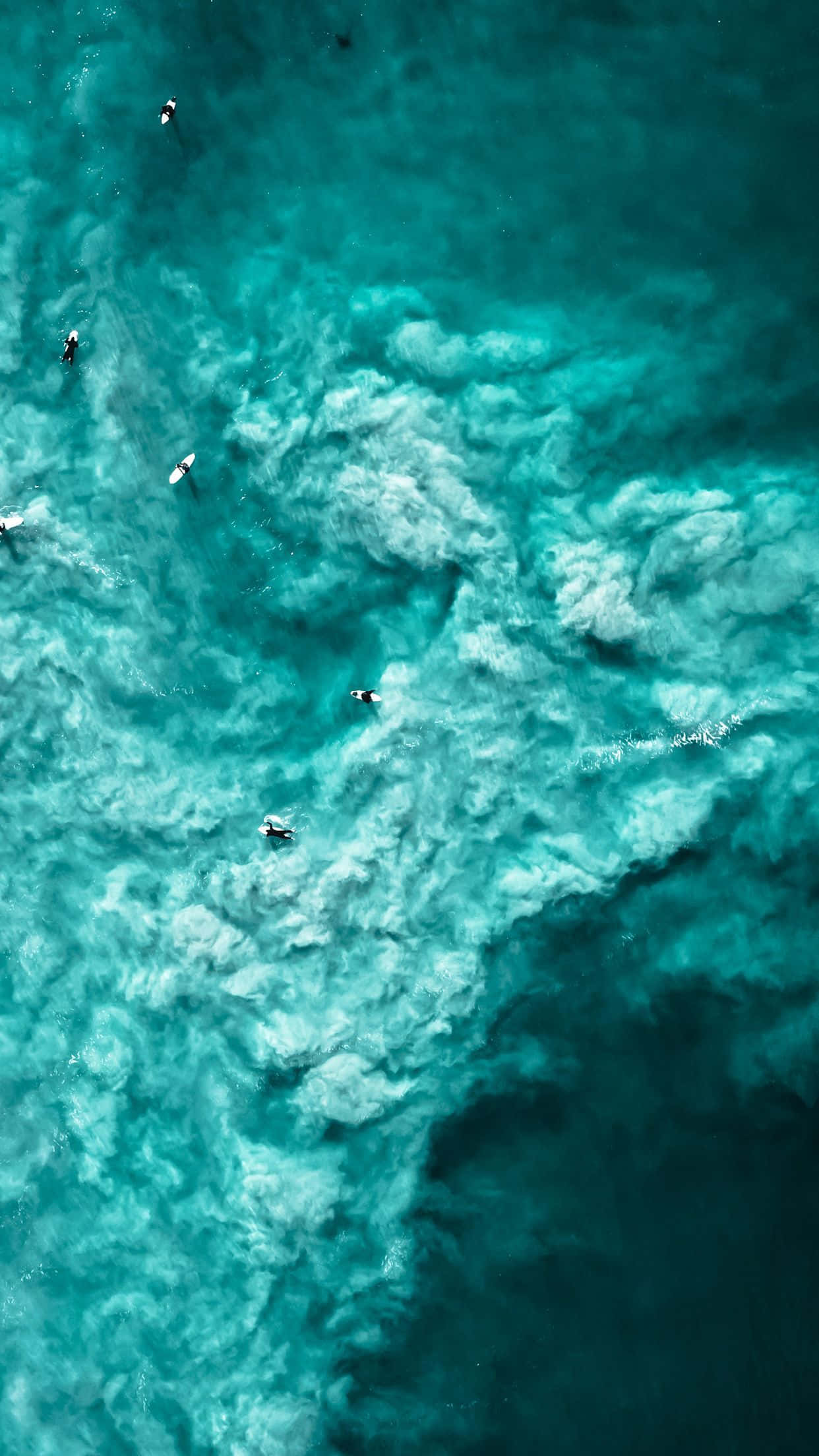 turquoise ocean waves, white foam patterns, aerial view, Full HD Phone Wallpaper