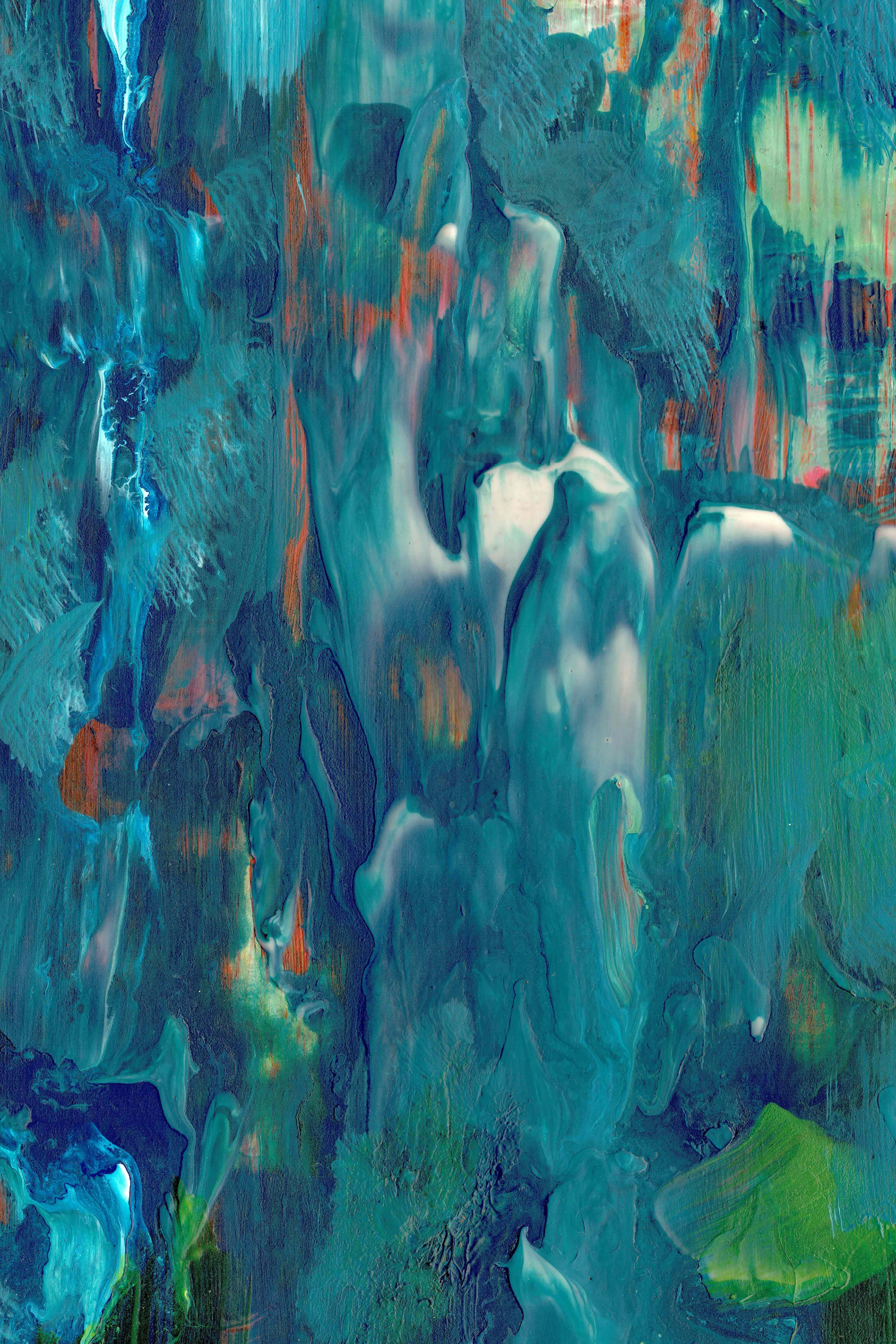 Turquoise Green, teal green, orange, 5K Phone Wallpaper
