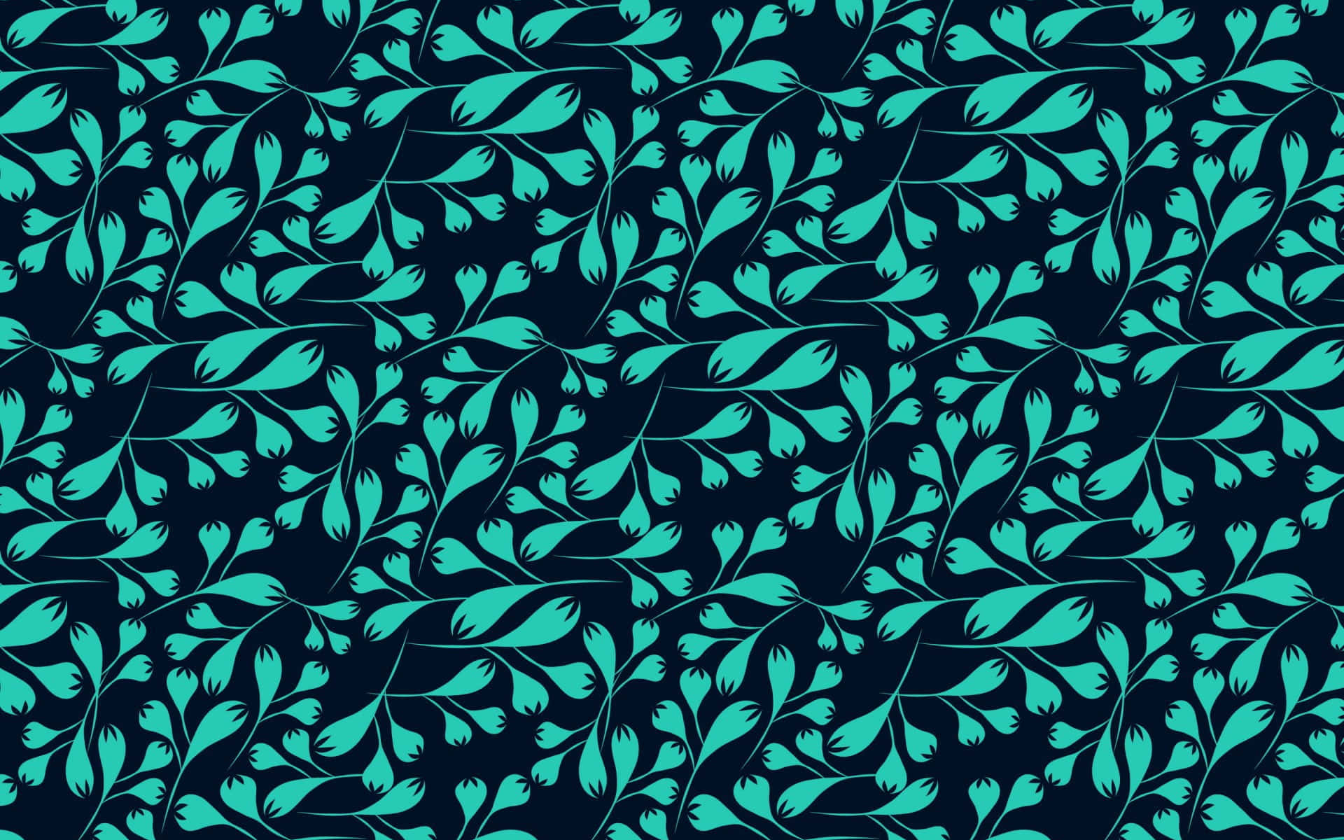 Turquoise Green, teal leafy vines, deep navy background, Full HD Desktop Wallpaper