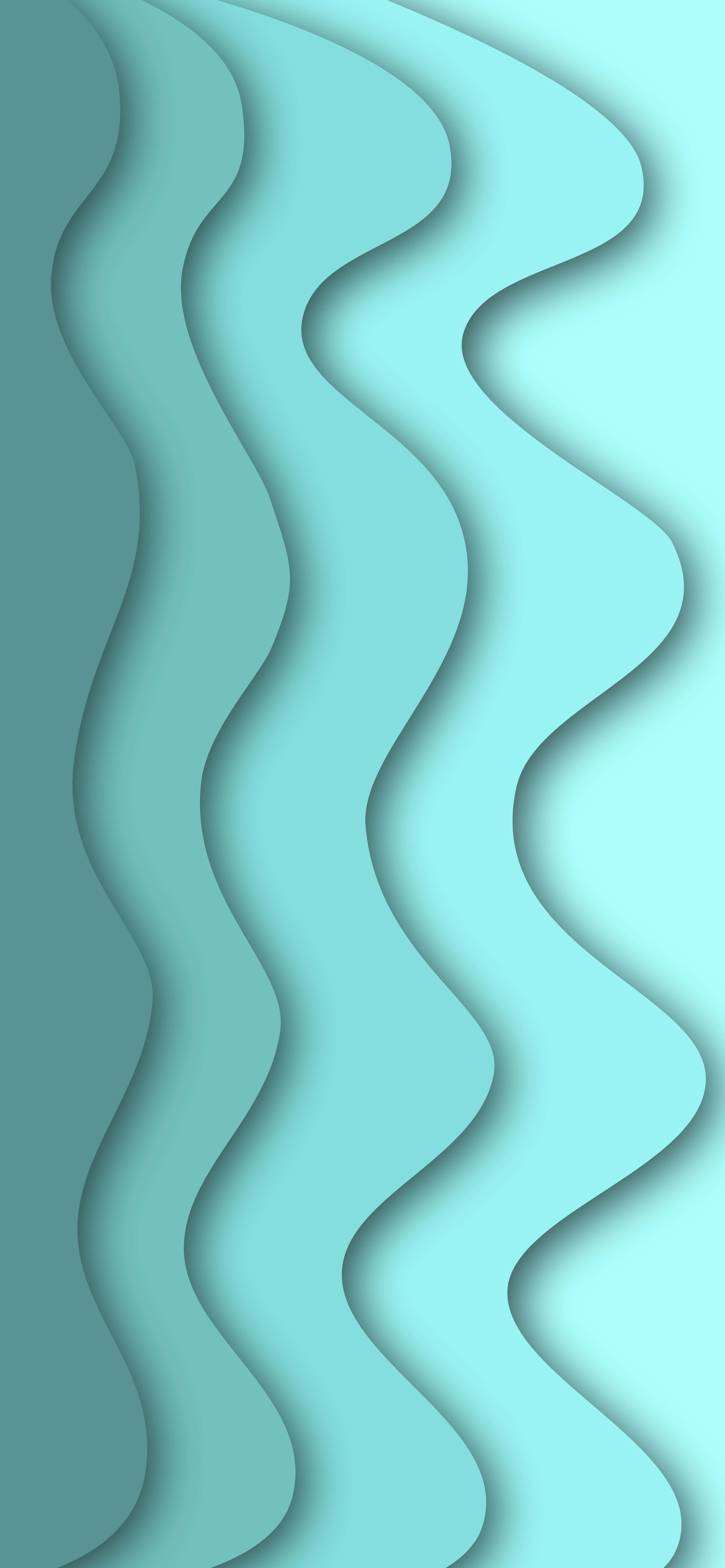 Turquoise iPhone, teal, wavy layered paper cutouts, 8K Phone Wallpaper