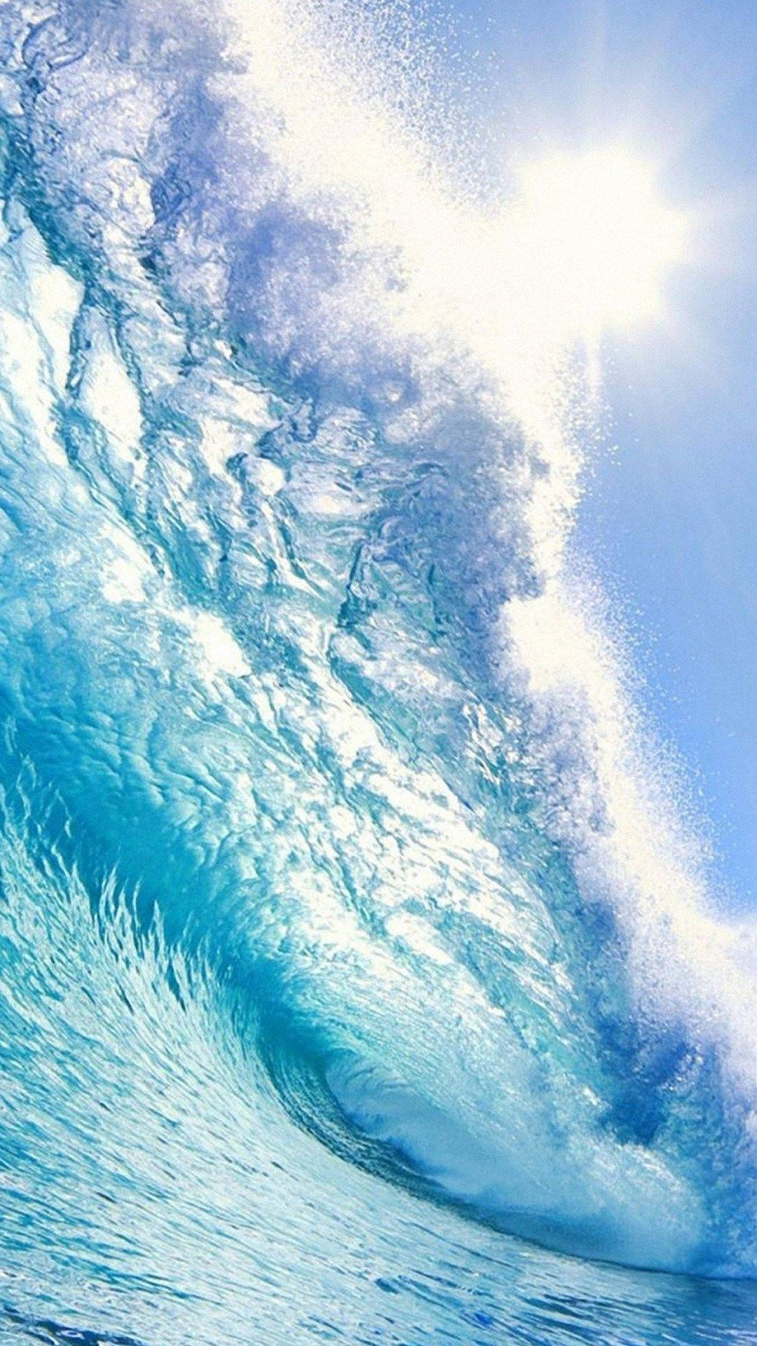 turquoise ocean wave, bright sun, sparkling spray, Full HD Phone Wallpaper