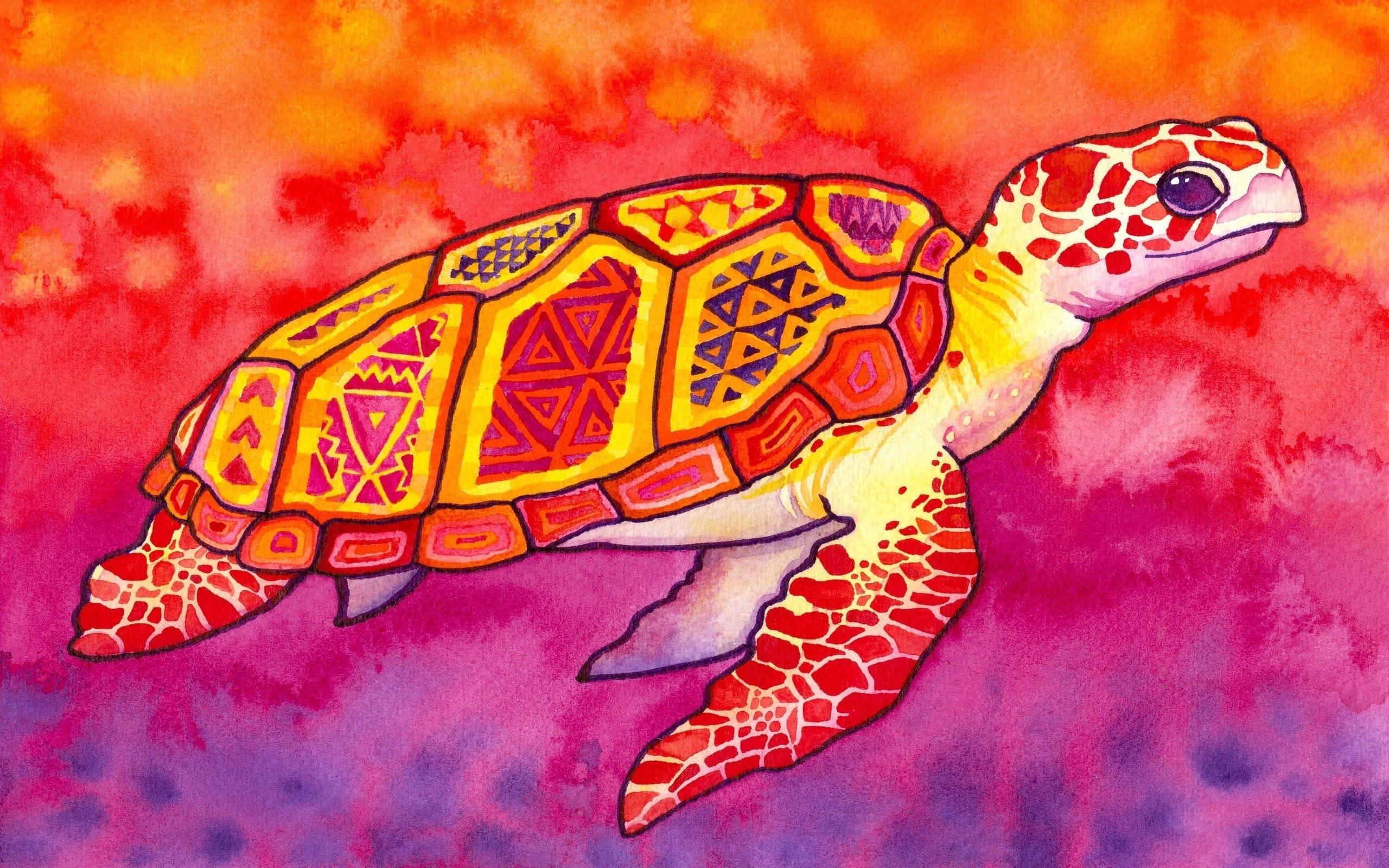 aesthetic turtle poster, sea turtle, geometric shell patterns, 2K Desktop Wallpaper