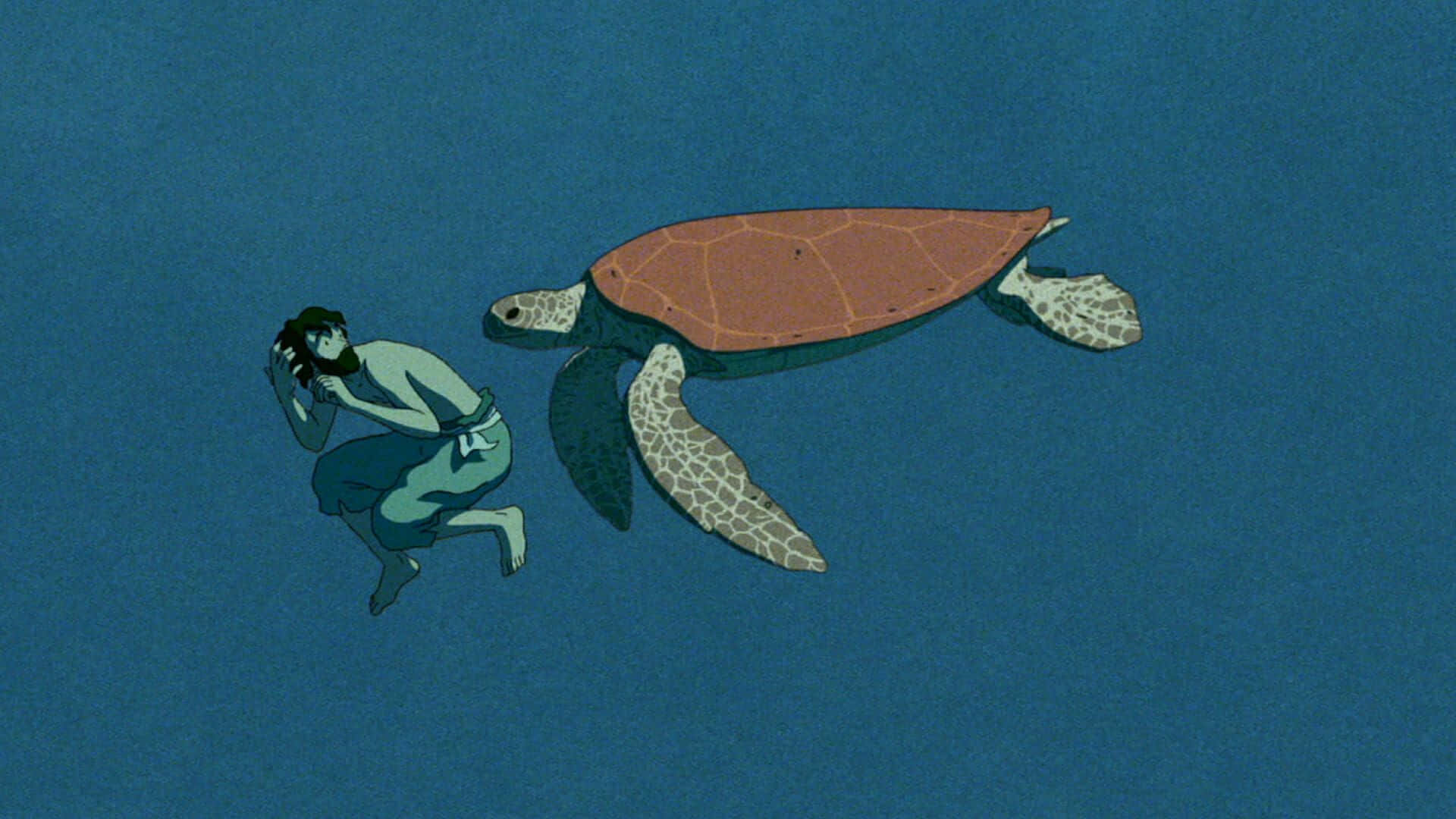 The Red Turtle, sea turtle, deep blue ocean, Full HD Desktop Wallpaper