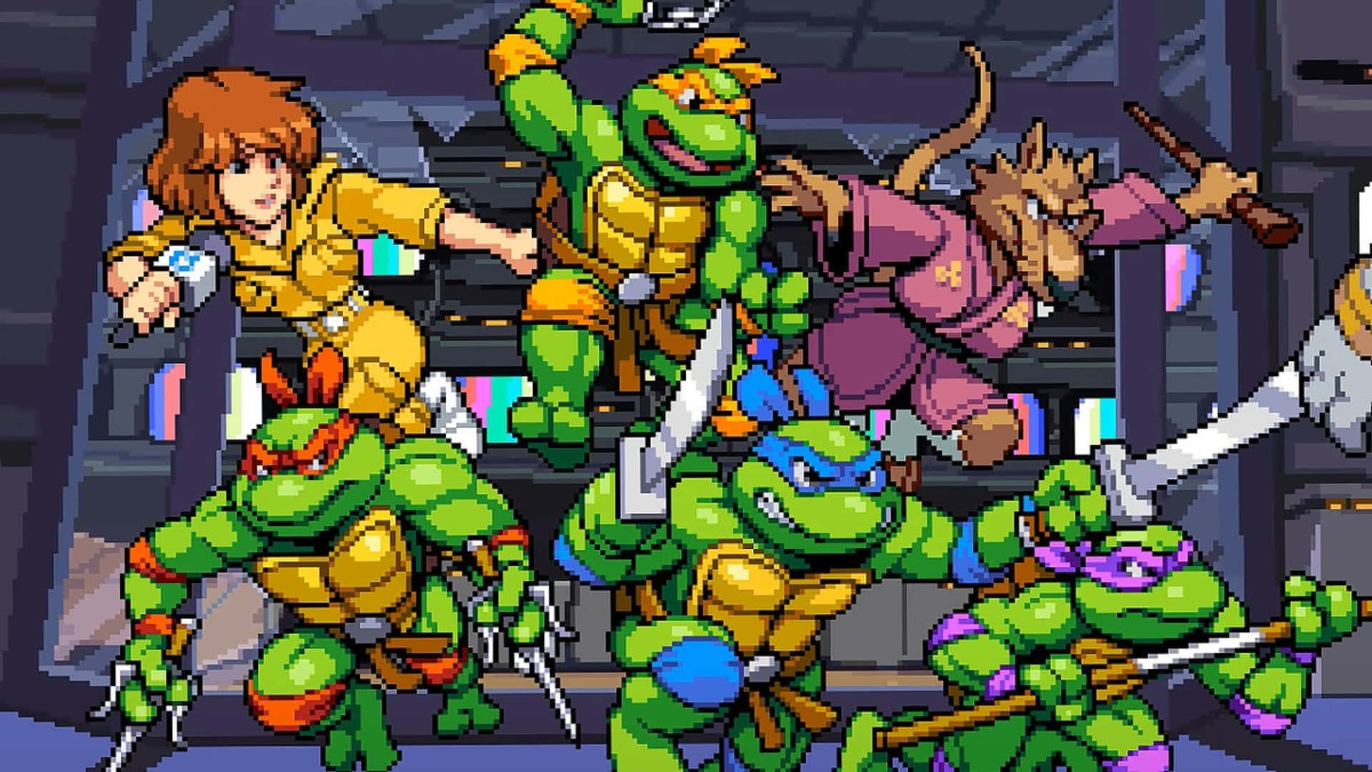 Turtles, Pixel-art, neon reflections, Full HD Desktop Wallpaper