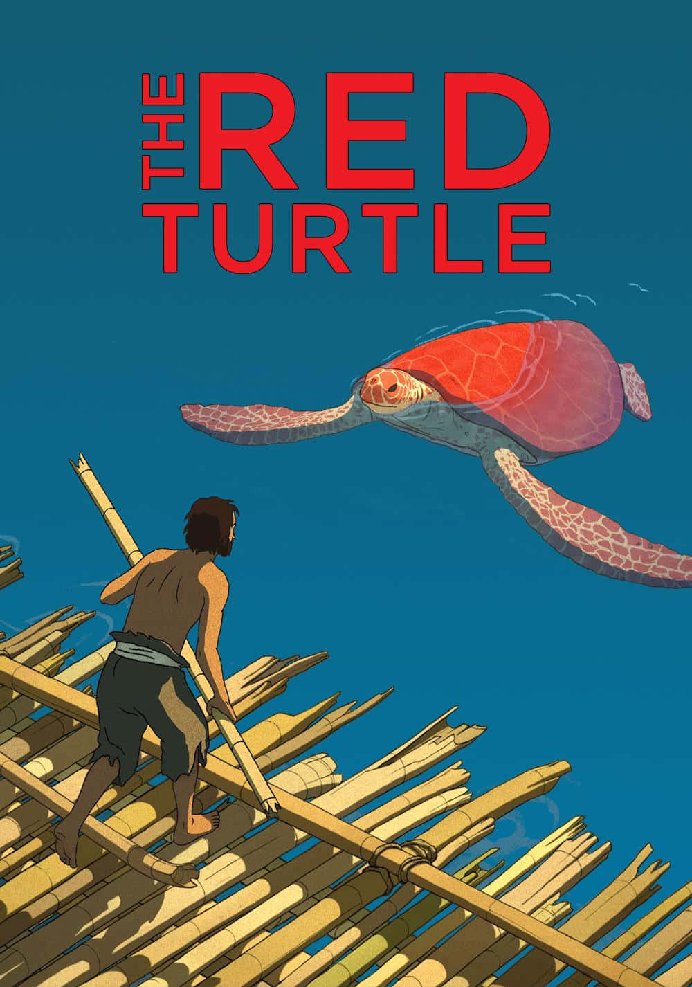 The Red Turtle, bamboo raft, giant red turtle, HD Phone Wallpaper