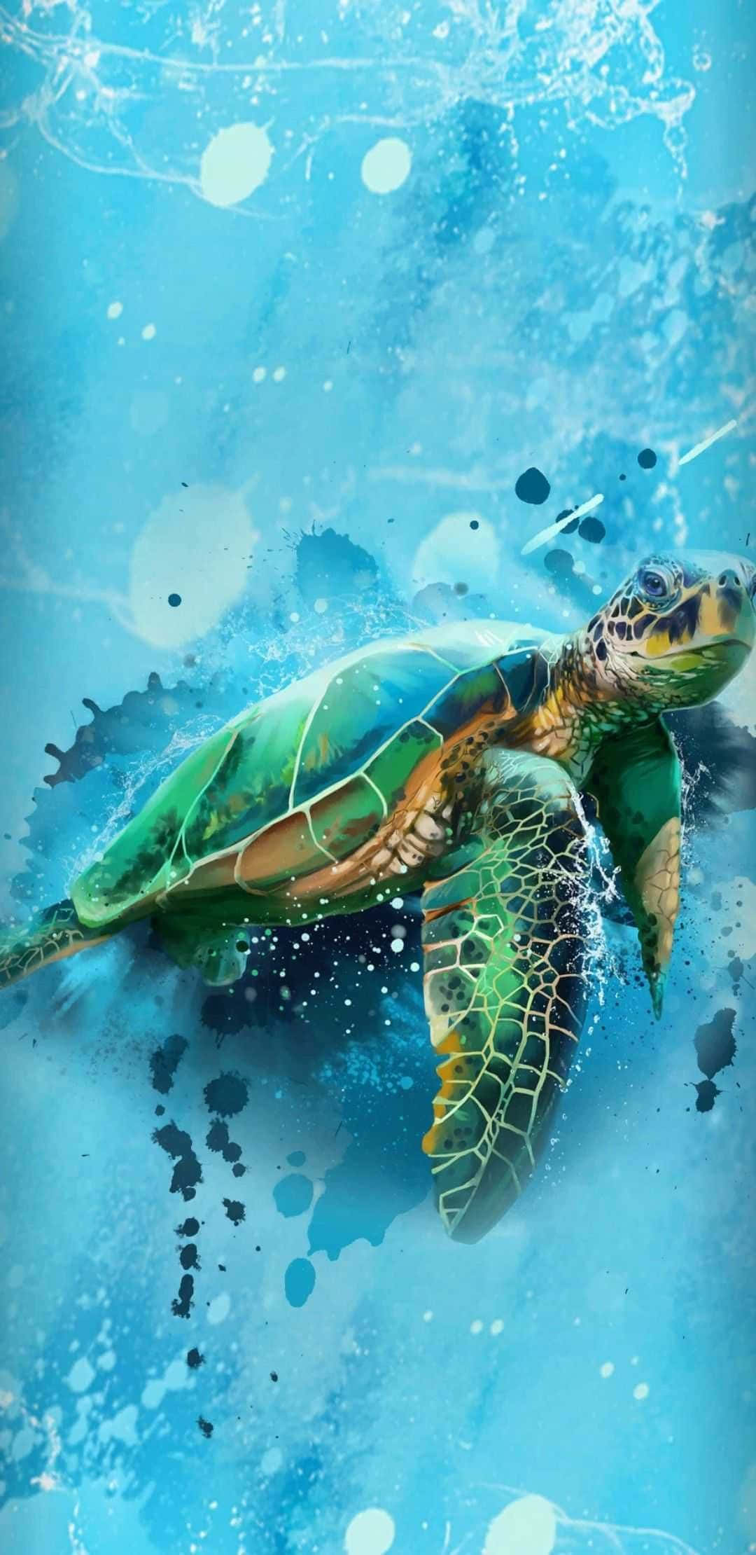 Turtle iPhone HD, vibrant green sea turtle, dynamic blue water, Full HD Phone Wallpaper