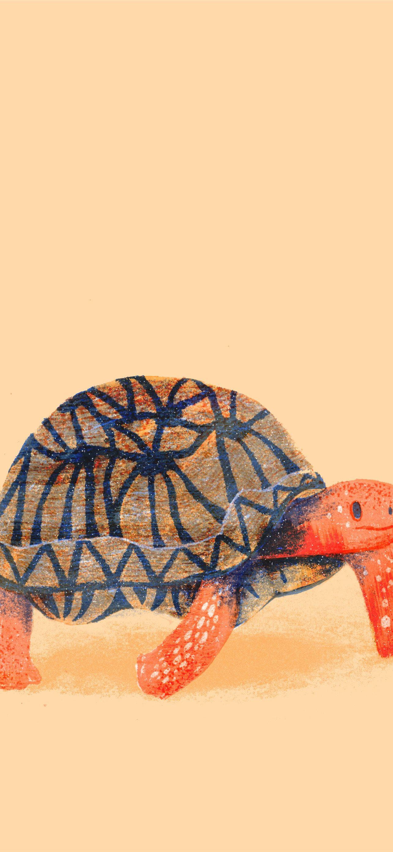 Sea Turtle, orange, geometric blue and brown shell, 2K Phone Wallpaper
