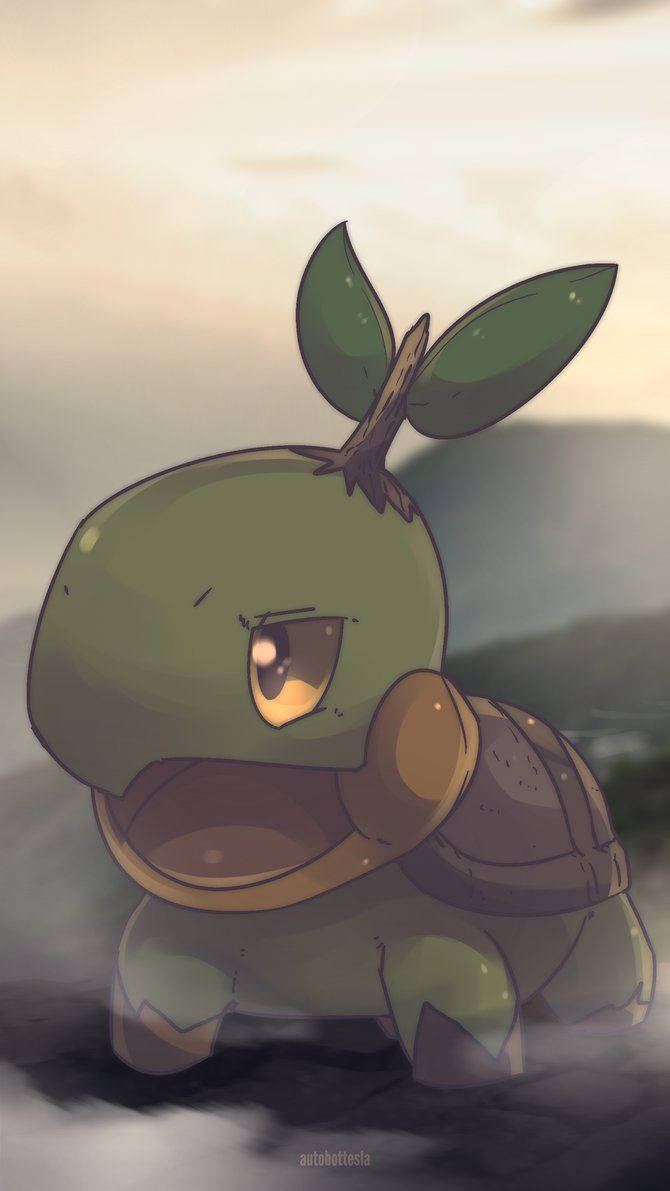 Foggy Turtwig, leaf-like ears, misty fog, SD Phone Wallpaper