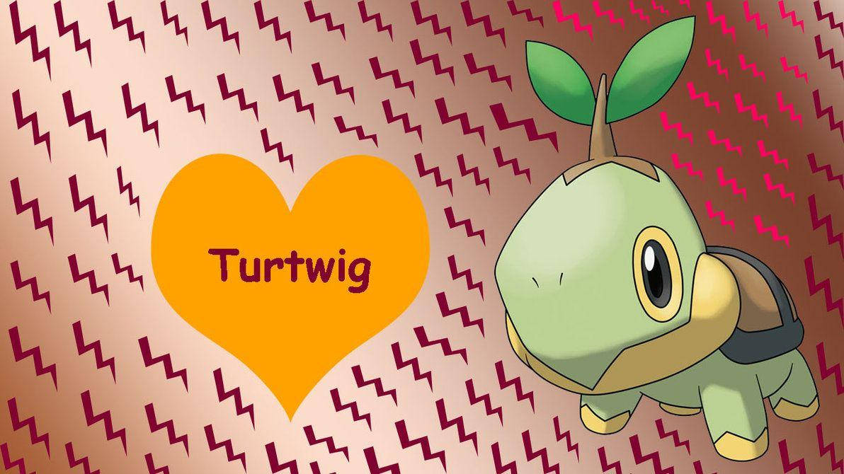 Turtwig, orange heart, pink background, SD Desktop Wallpaper