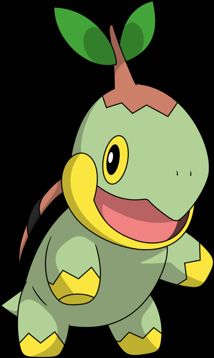 Turtwig, green cartoon dinosaur, leafy headgear, SD Phone Wallpaper