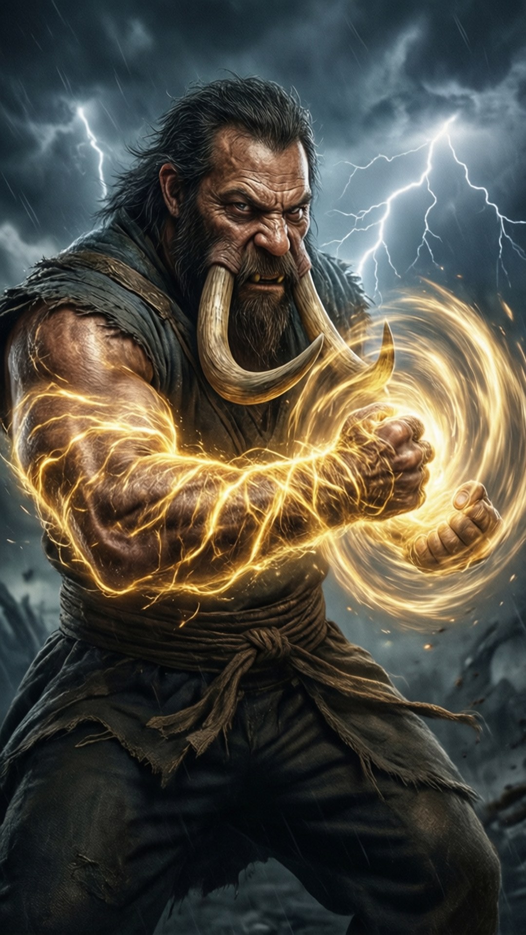 Tusk Act 4, golden energy, stormy sky, Full HD Phone Wallpaper