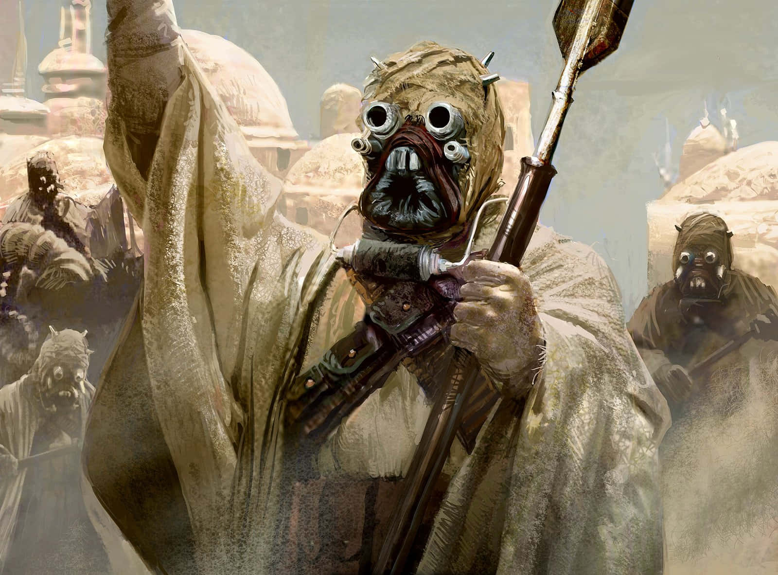 Tusken Raiders, desert settlement, dusty background, HD Desktop Wallpaper