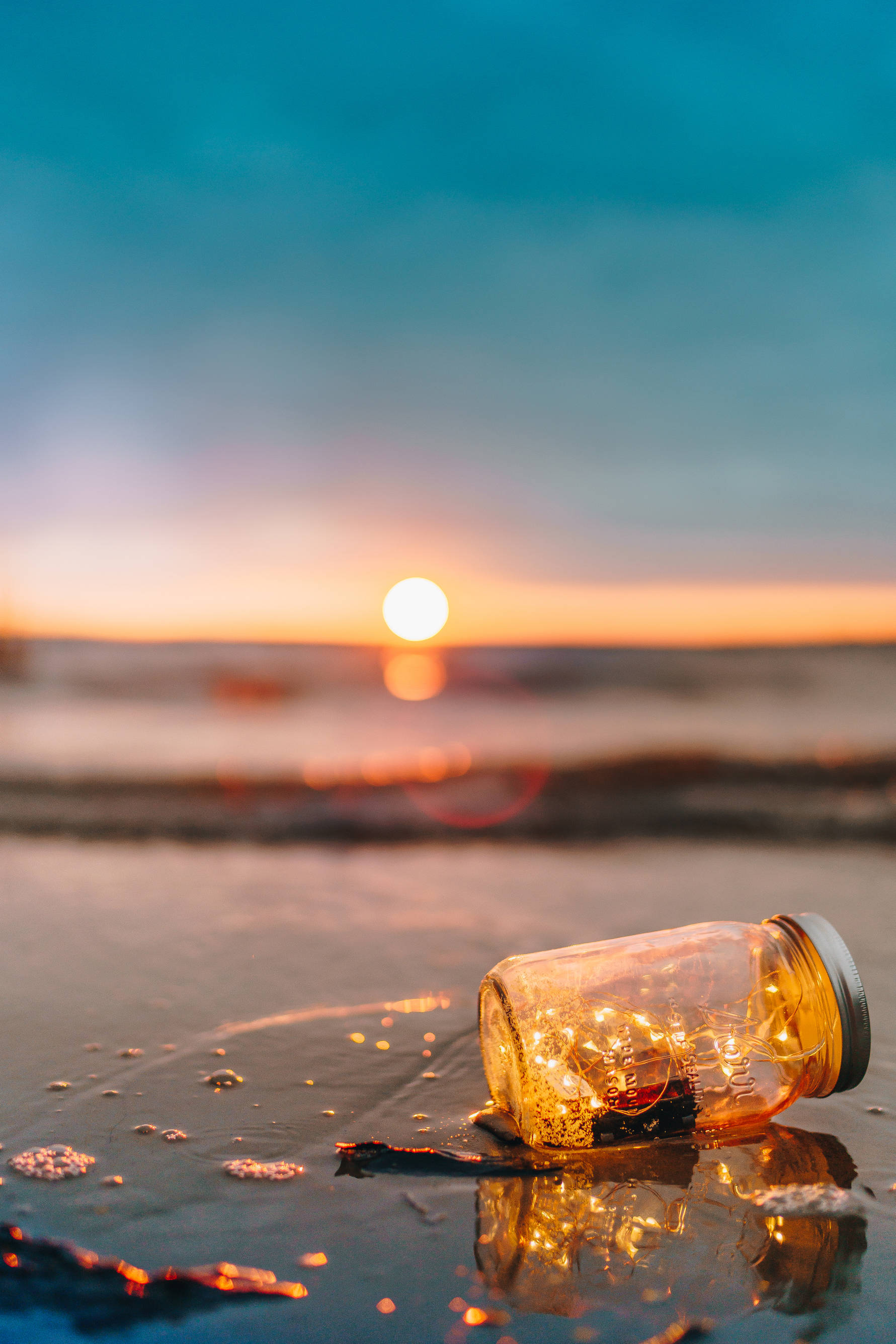 Tuvalu, jar, sunset, 2K Phone Wallpaper