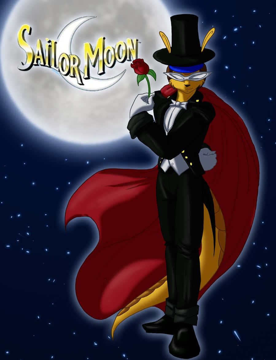 Tuxedo Mask, black tuxedo, red cape, SD Phone Wallpaper