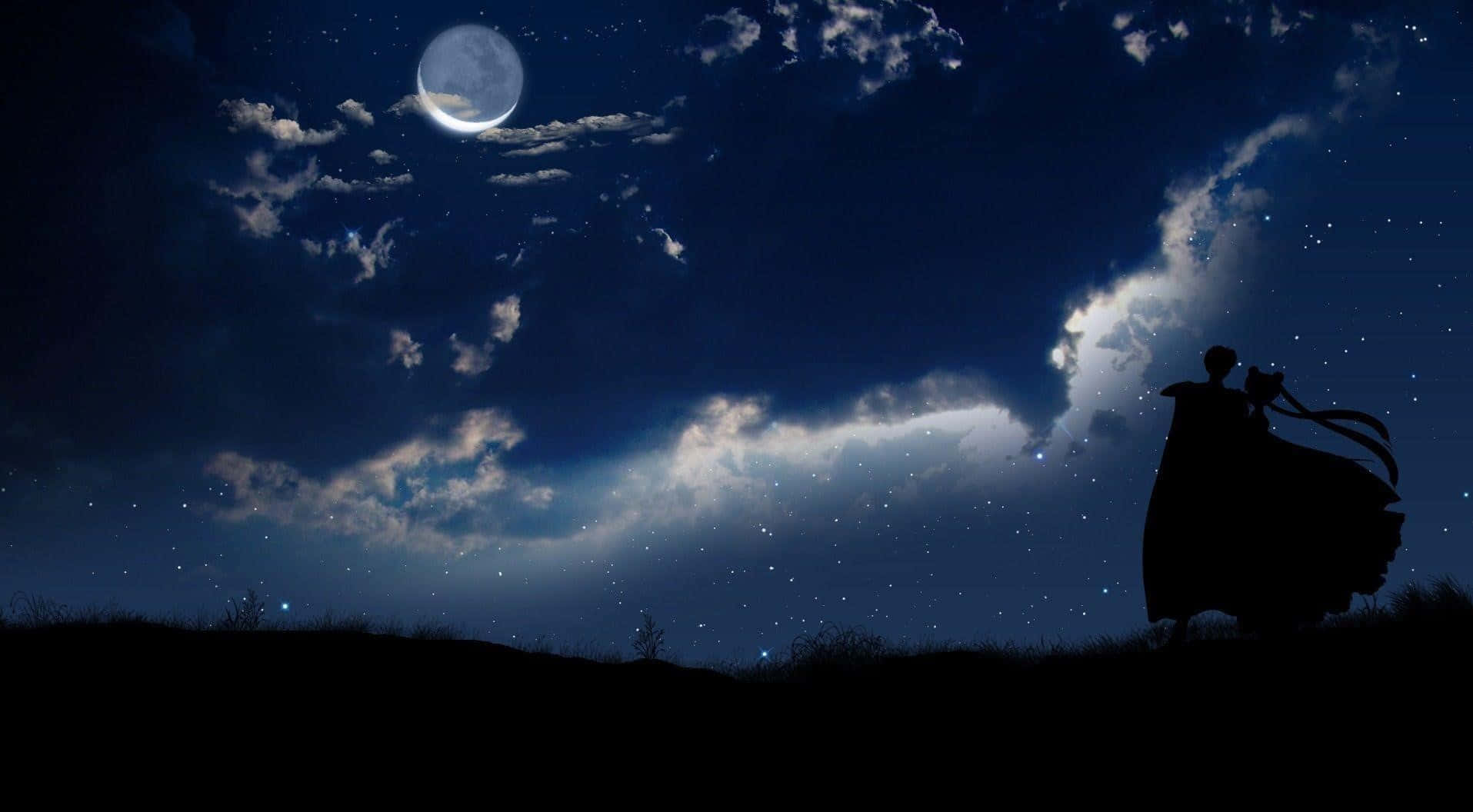 Tuxedo Mask, starry night sky, crescent moon, HD Desktop Wallpaper