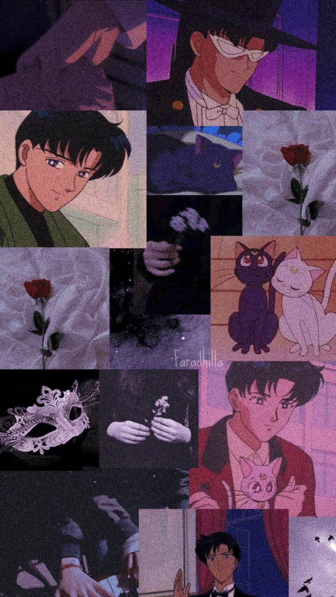 Tuxedo Mask, purple and pink lighting, anime collage, HD Phone Wallpaper