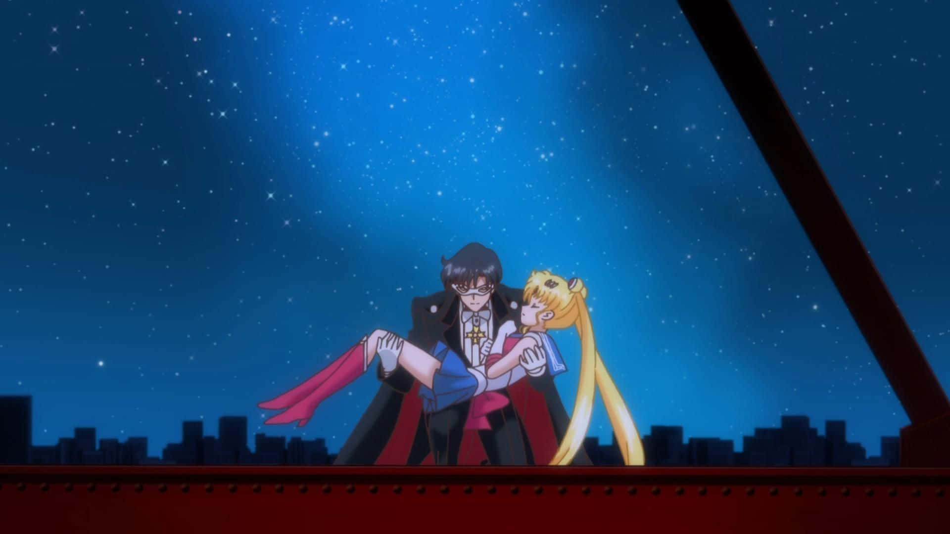 Tuxedo Mask, crystal Tokyo, starry night sky, Full HD Desktop Wallpaper