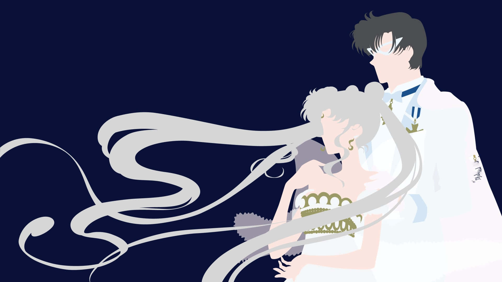 Tuxedo Mask, anime couple, deep blue backdrop, Full HD Desktop Wallpaper