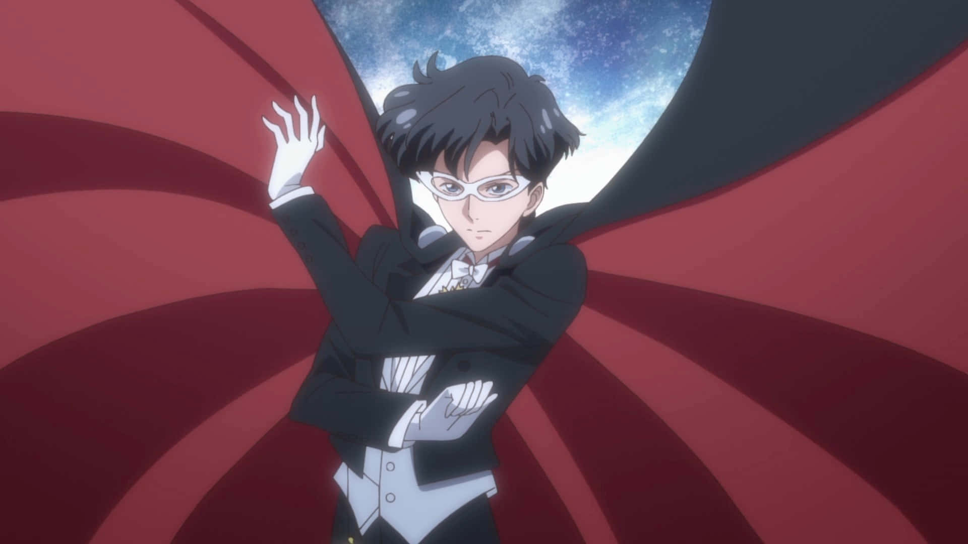 Tuxedo Mask, black suit, red cape, Full HD Desktop Wallpaper