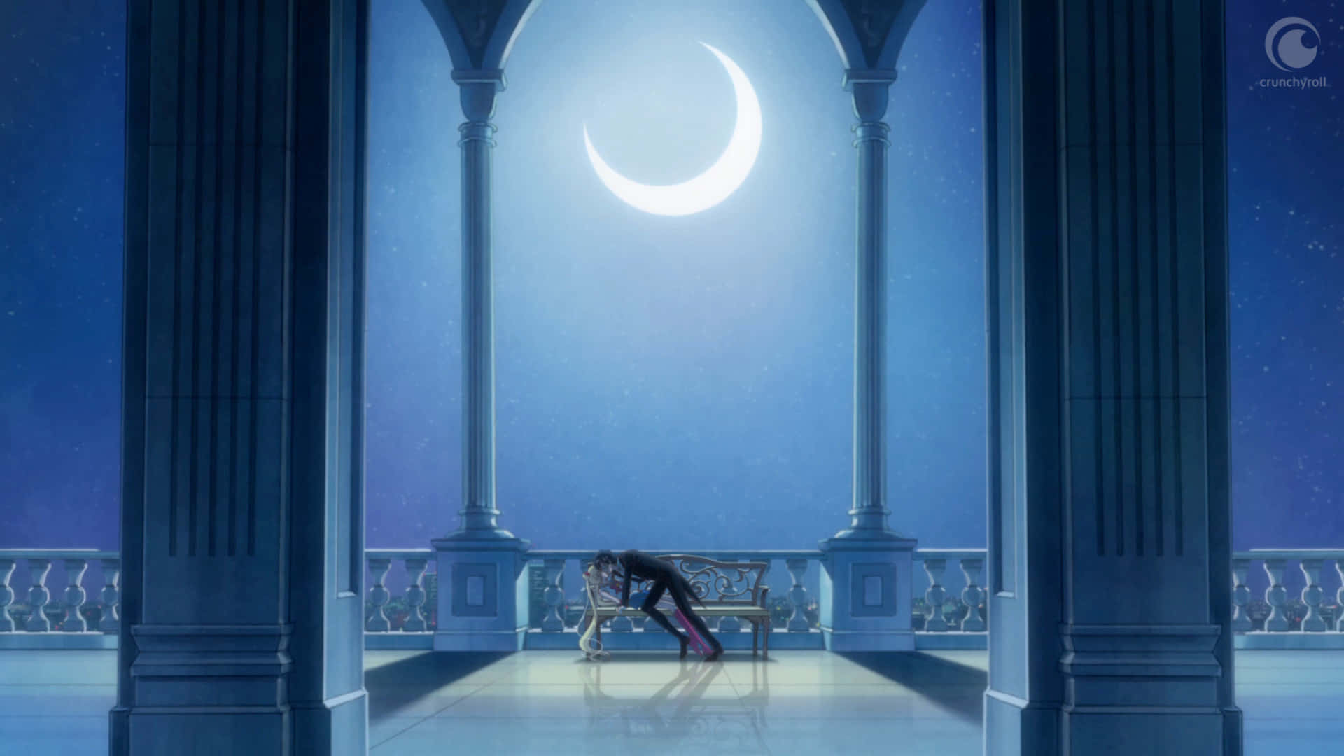 Tuxedo Mask, crescent moon, grand columns, Full HD Desktop Wallpaper
