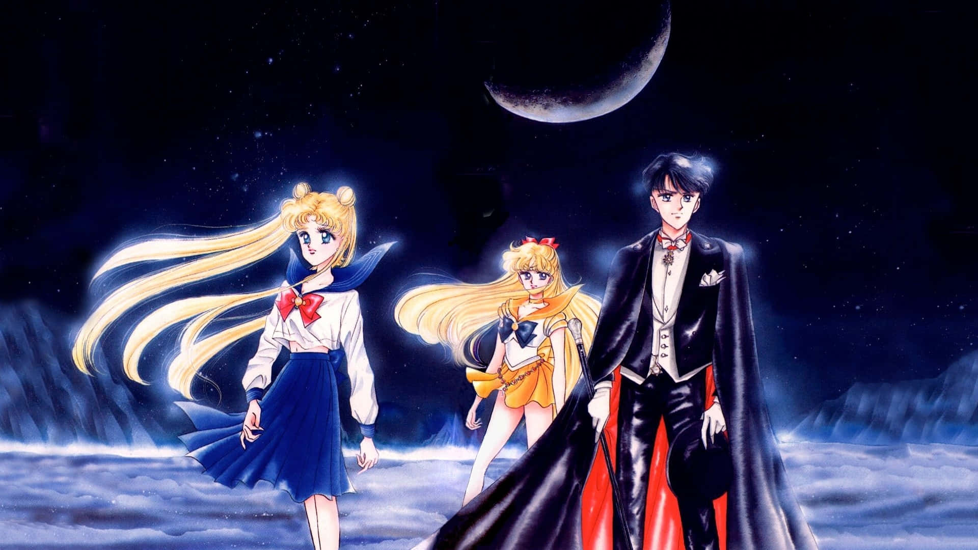 Tuxedo Mask, crescent moon, stars, Full HD Desktop Wallpaper