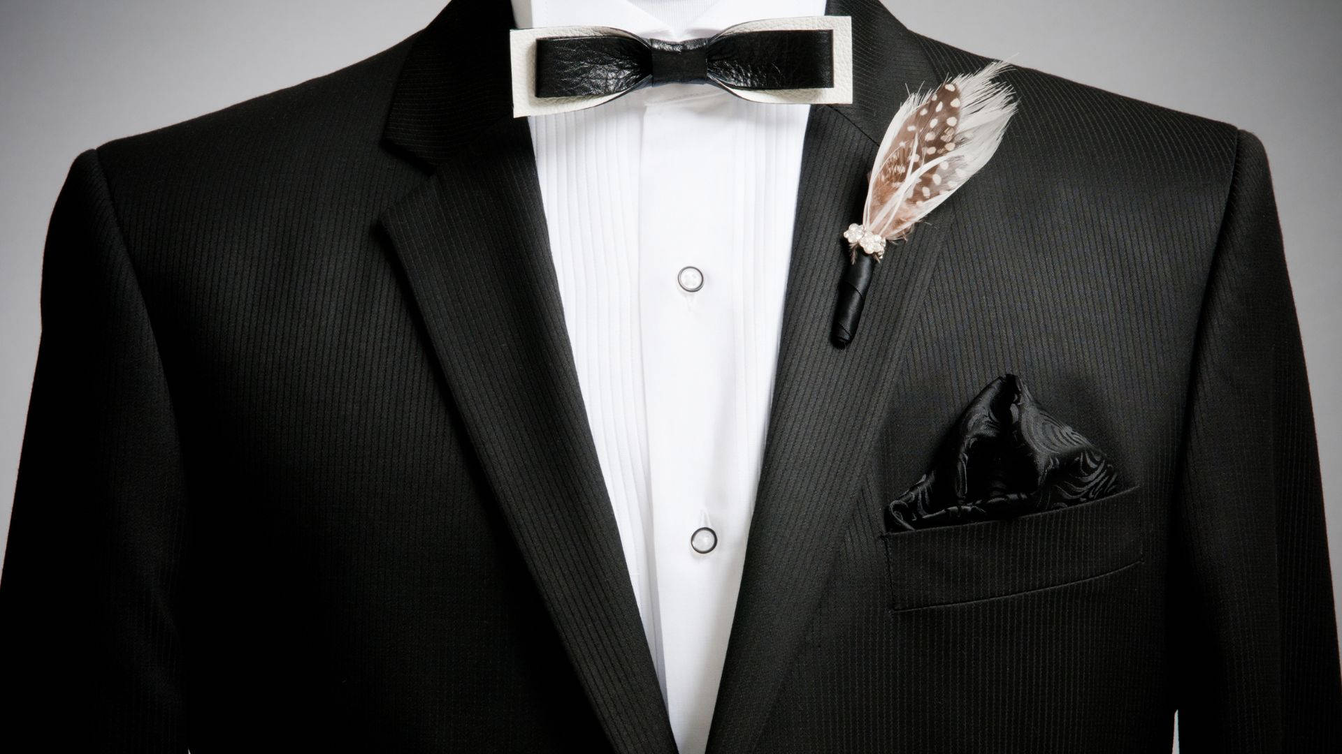black pinstripe tuxedo, white shirt, black bow tie, Full HD Desktop Wallpaper