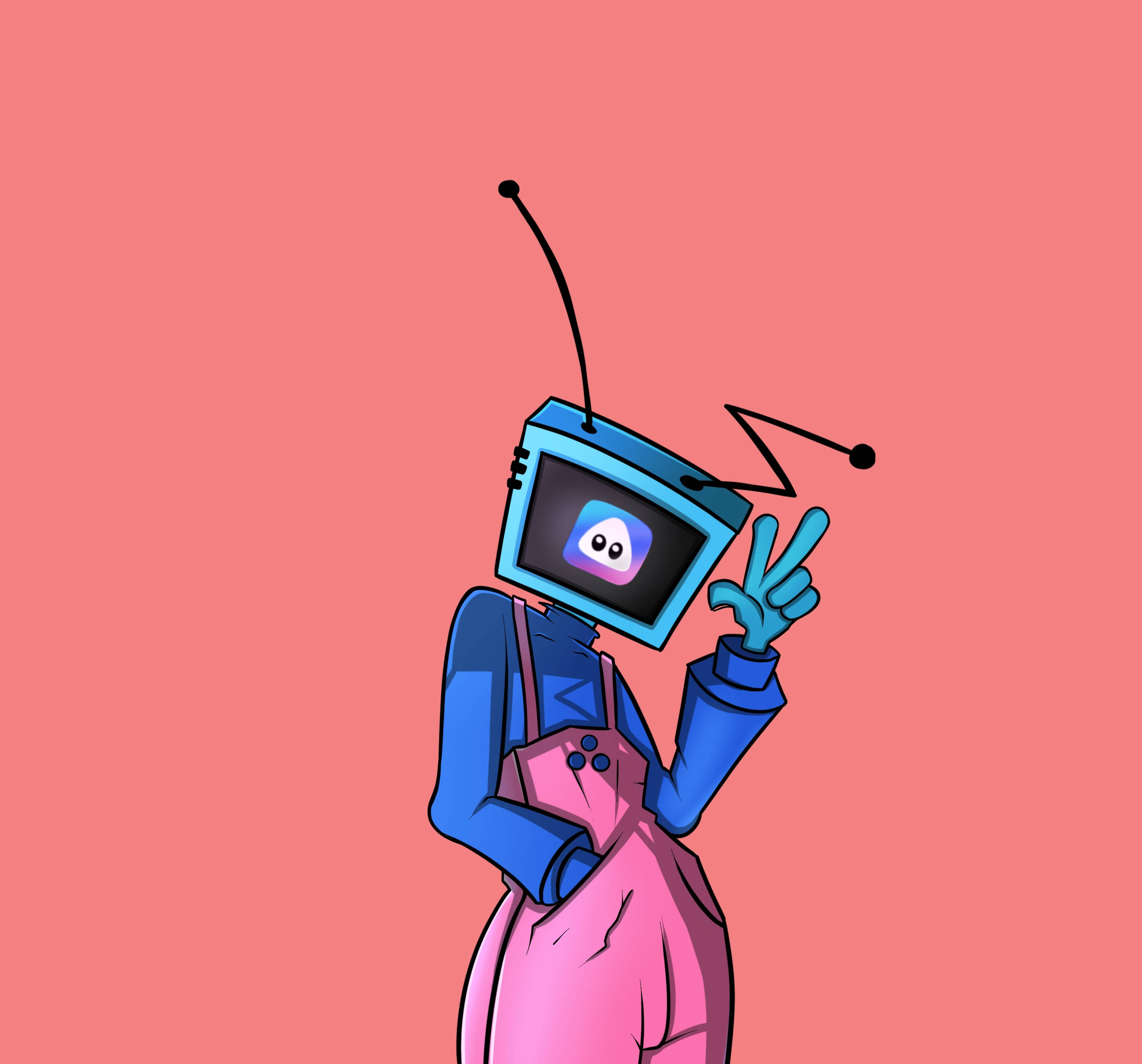 TV Head Token Icon, cartoon robot, TV for a head, 2K Desktop Wallpaper