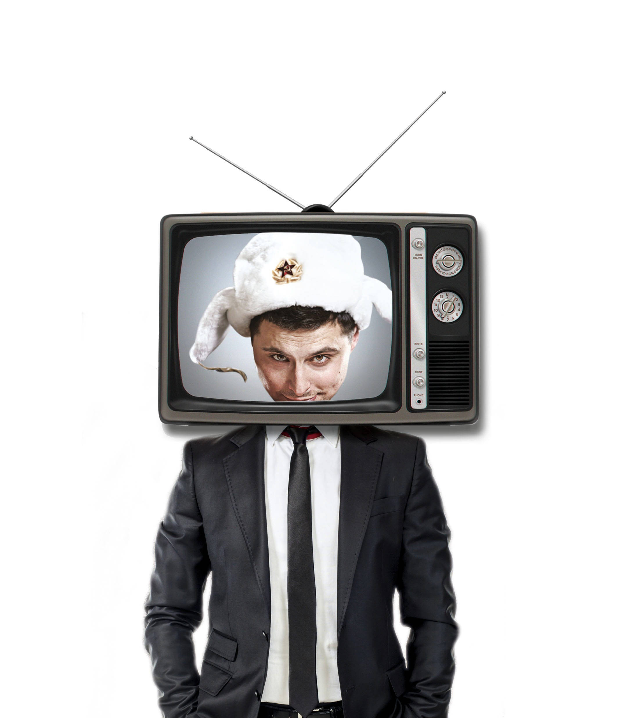 vintage TV, Soviet-style fur hat, man in a suit, Full HD Phone Wallpaper
