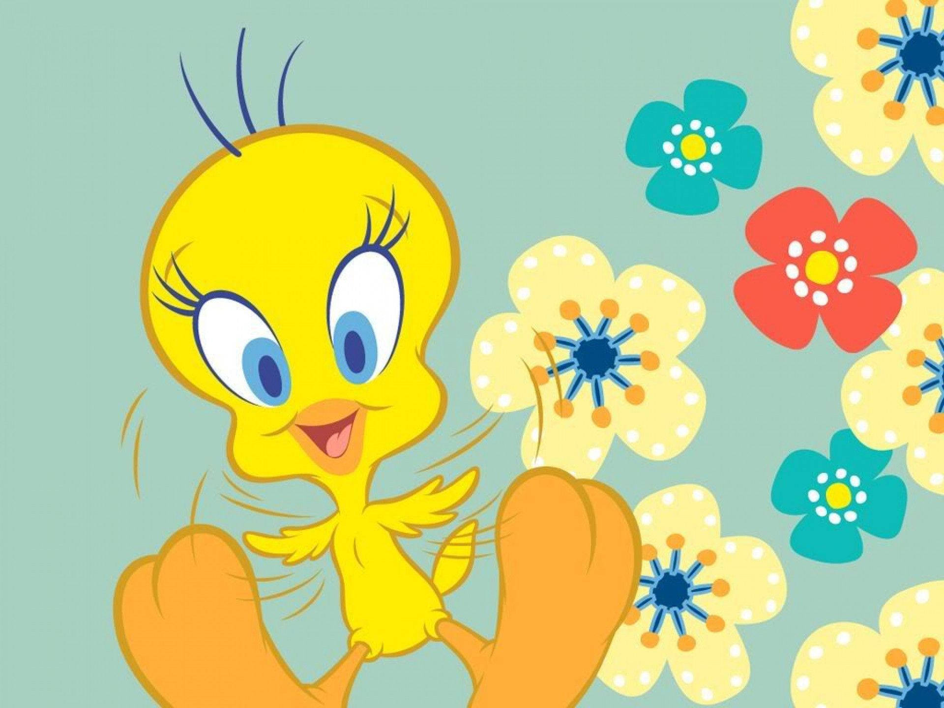 Tweety Bird, yellow cartoon bird, big blue eyes, Full HD Desktop Wallpaper