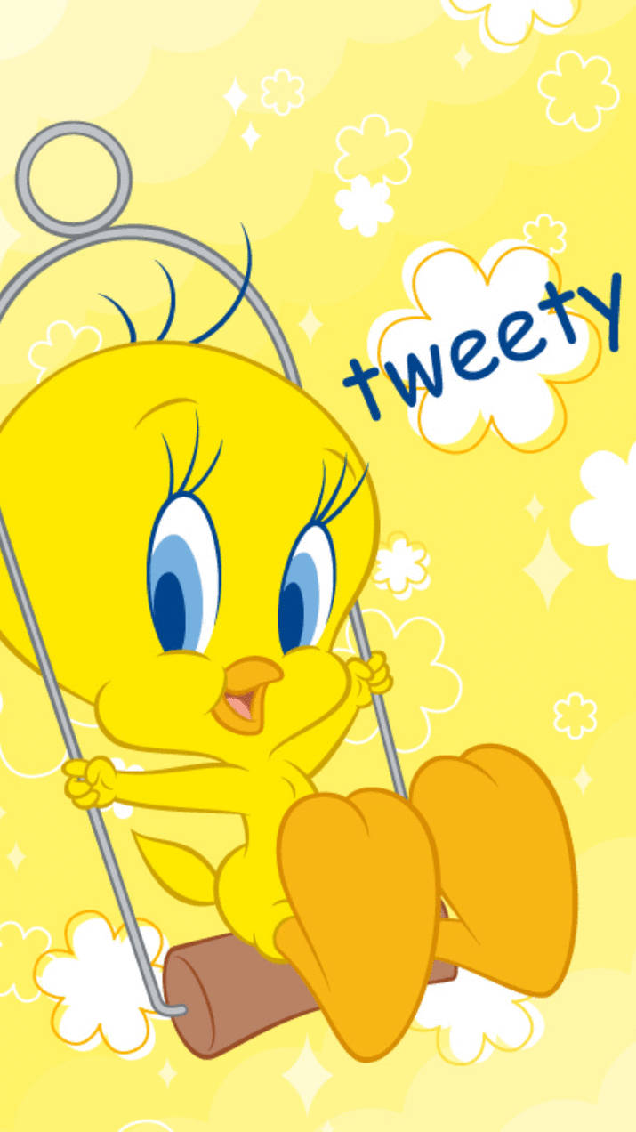 Tweety Bird, swing, bright yellow background, SD Phone Wallpaper