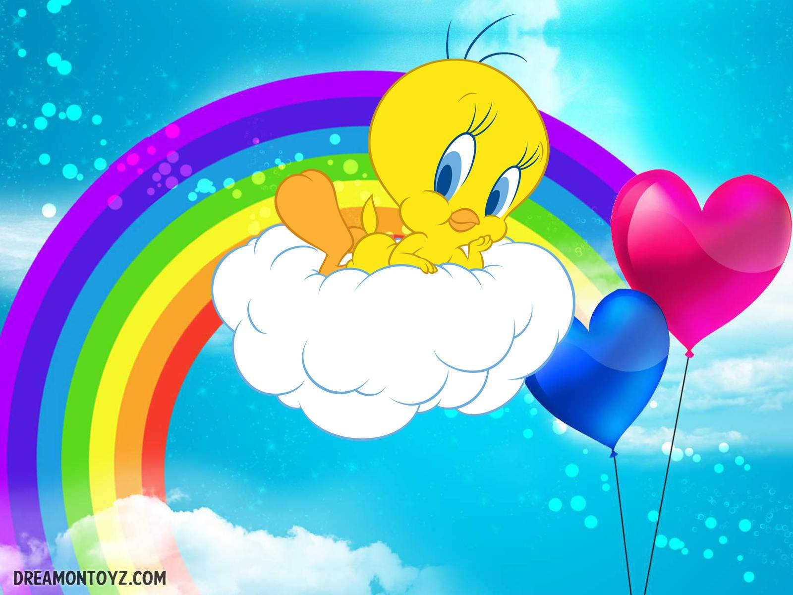 Tweety, cloud, rainbow, HD Desktop Wallpaper