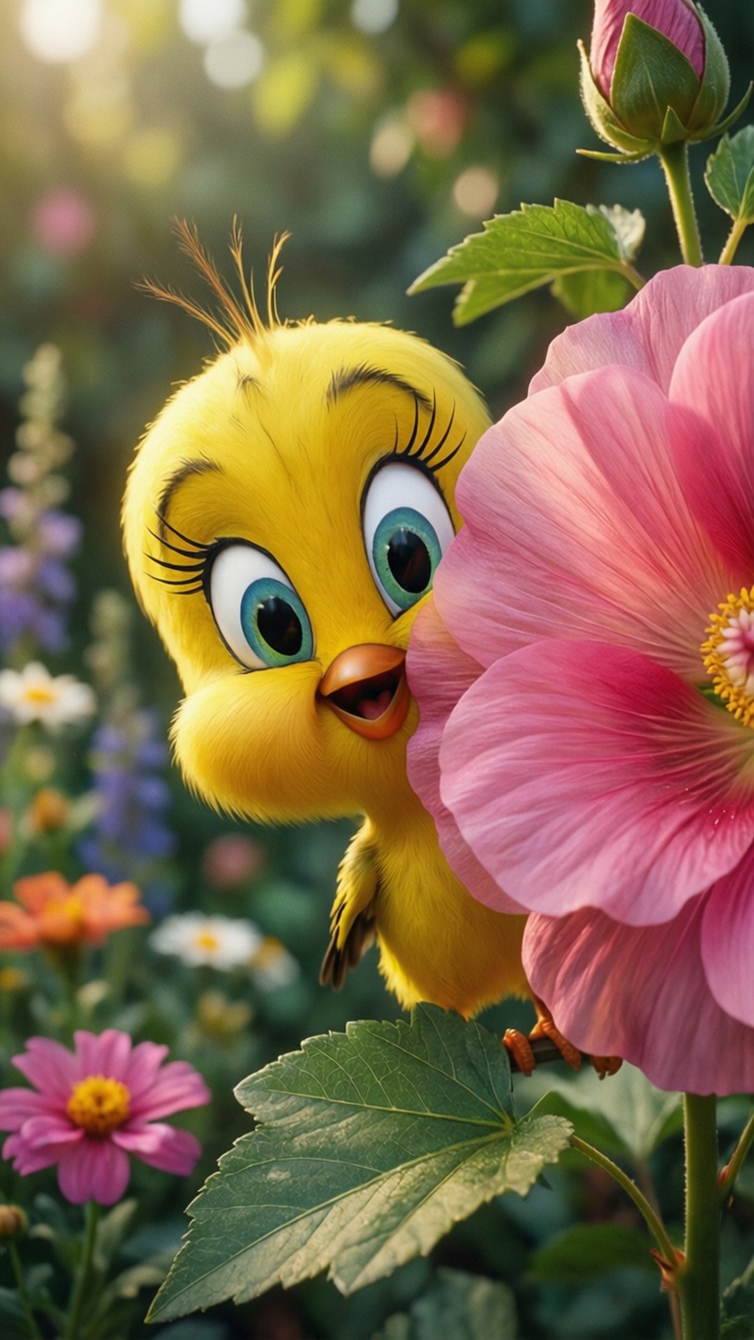 Tweety, yellow cartoon chick, big blue eyes, Full HD Phone Wallpaper