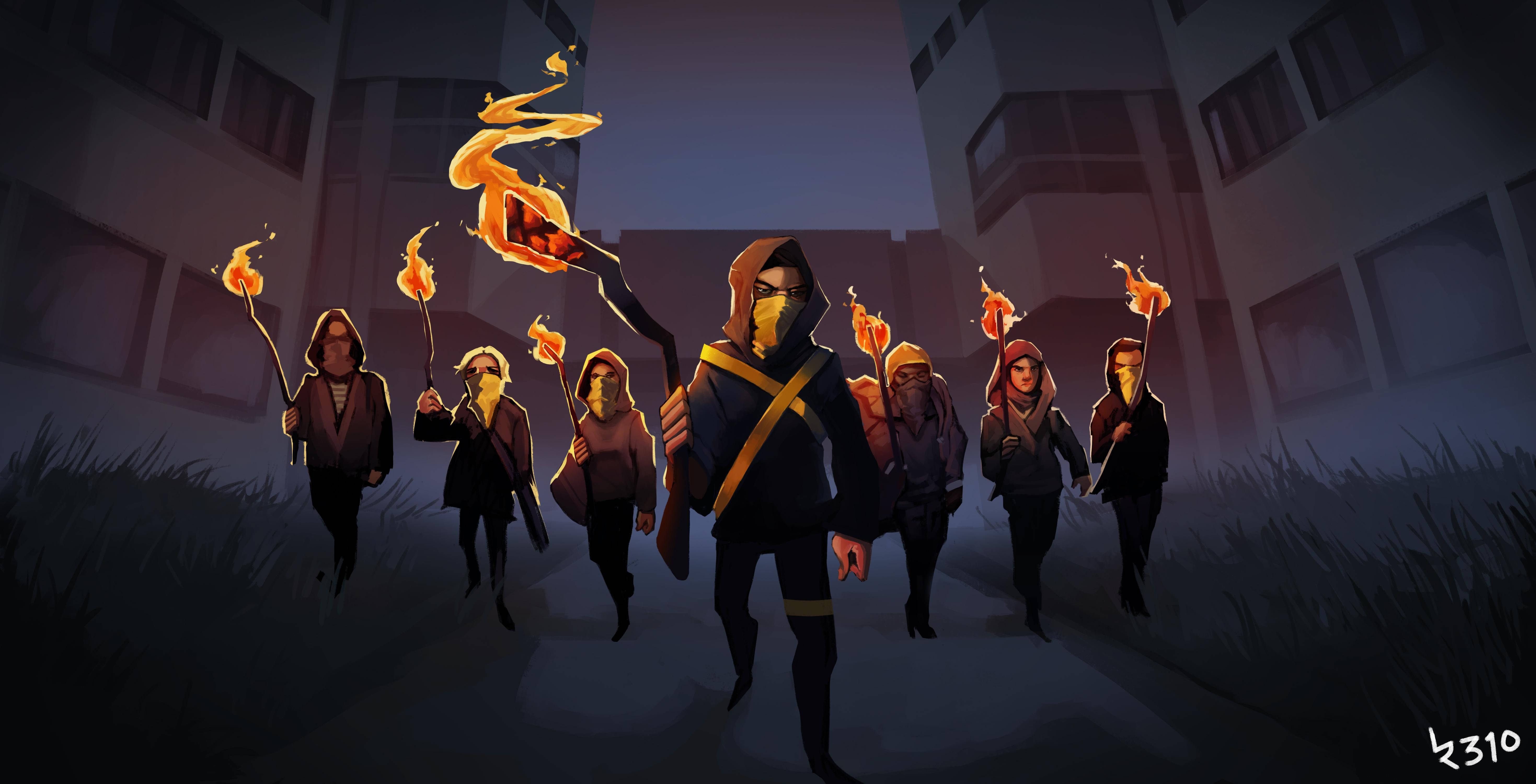Twenty One Pilots, hooded figures, dim urban alley, 5K Desktop Wallpaper