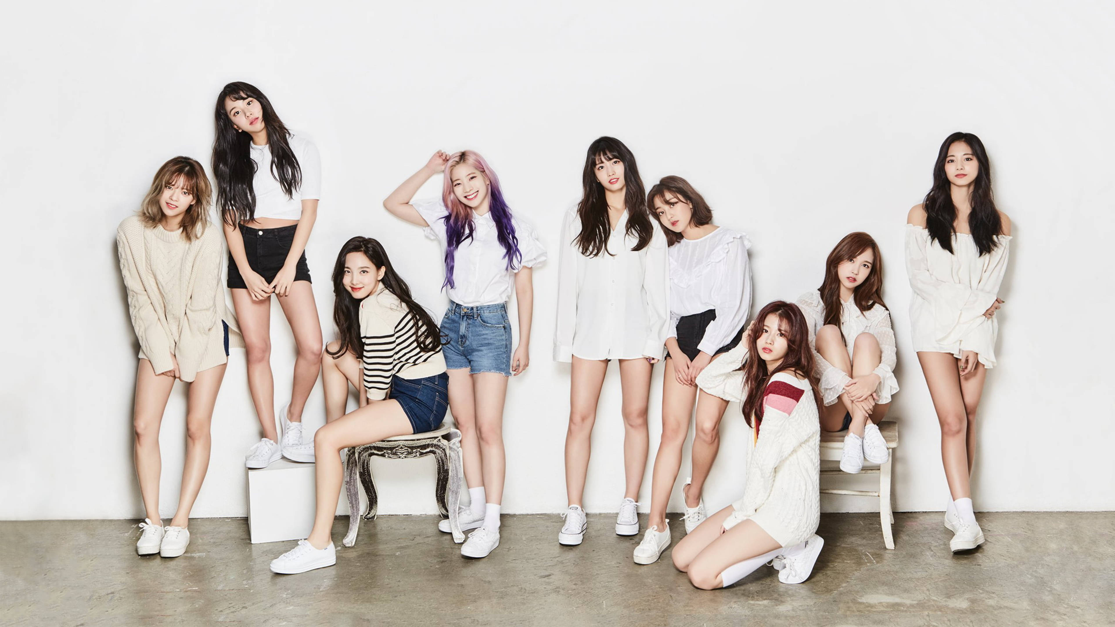 Twice, white-themed outfits, casual white outfits, 4K Desktop Wallpaper