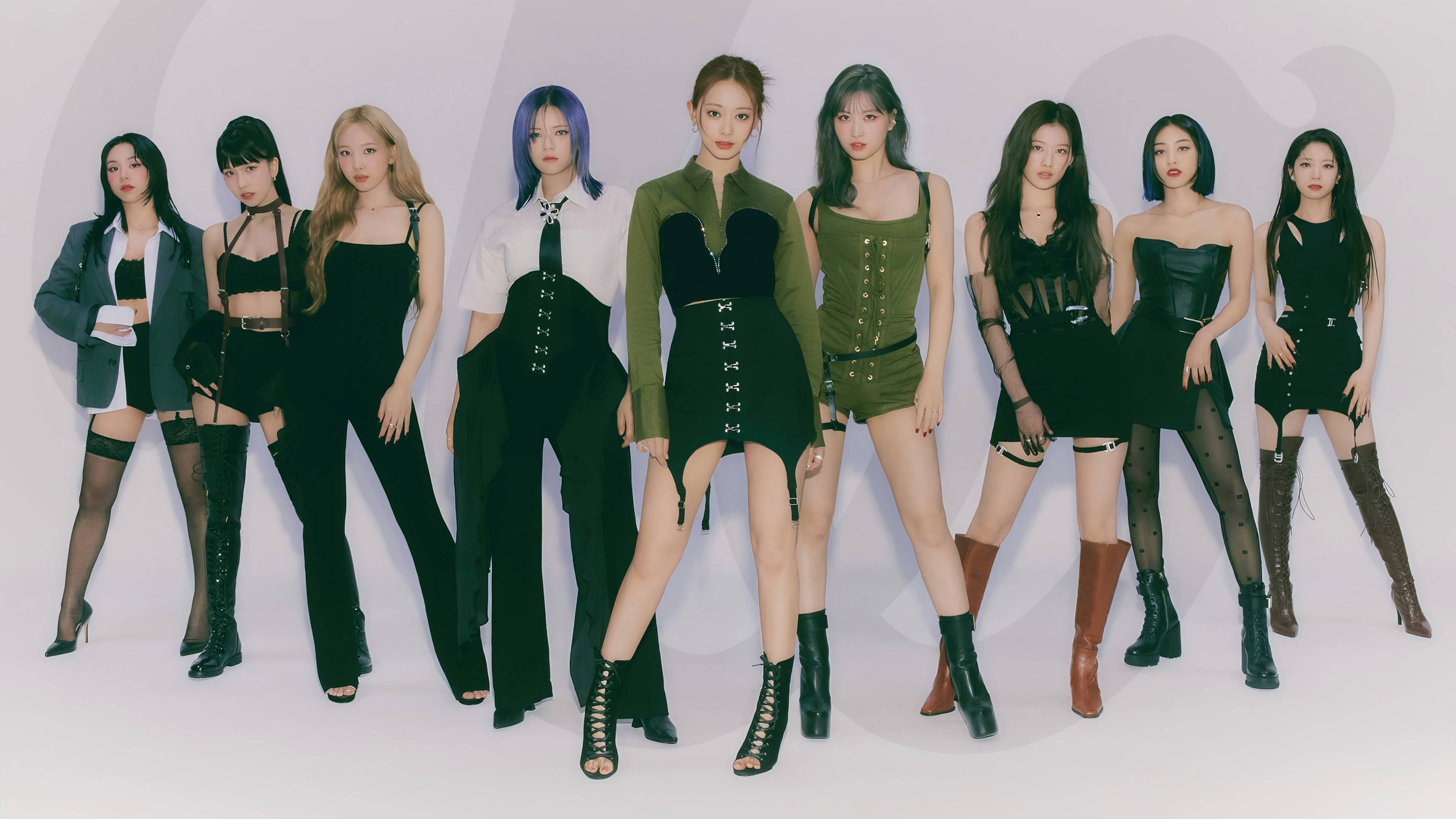 Twice, green and black outfits, olive outfits, 4K Desktop Wallpaper