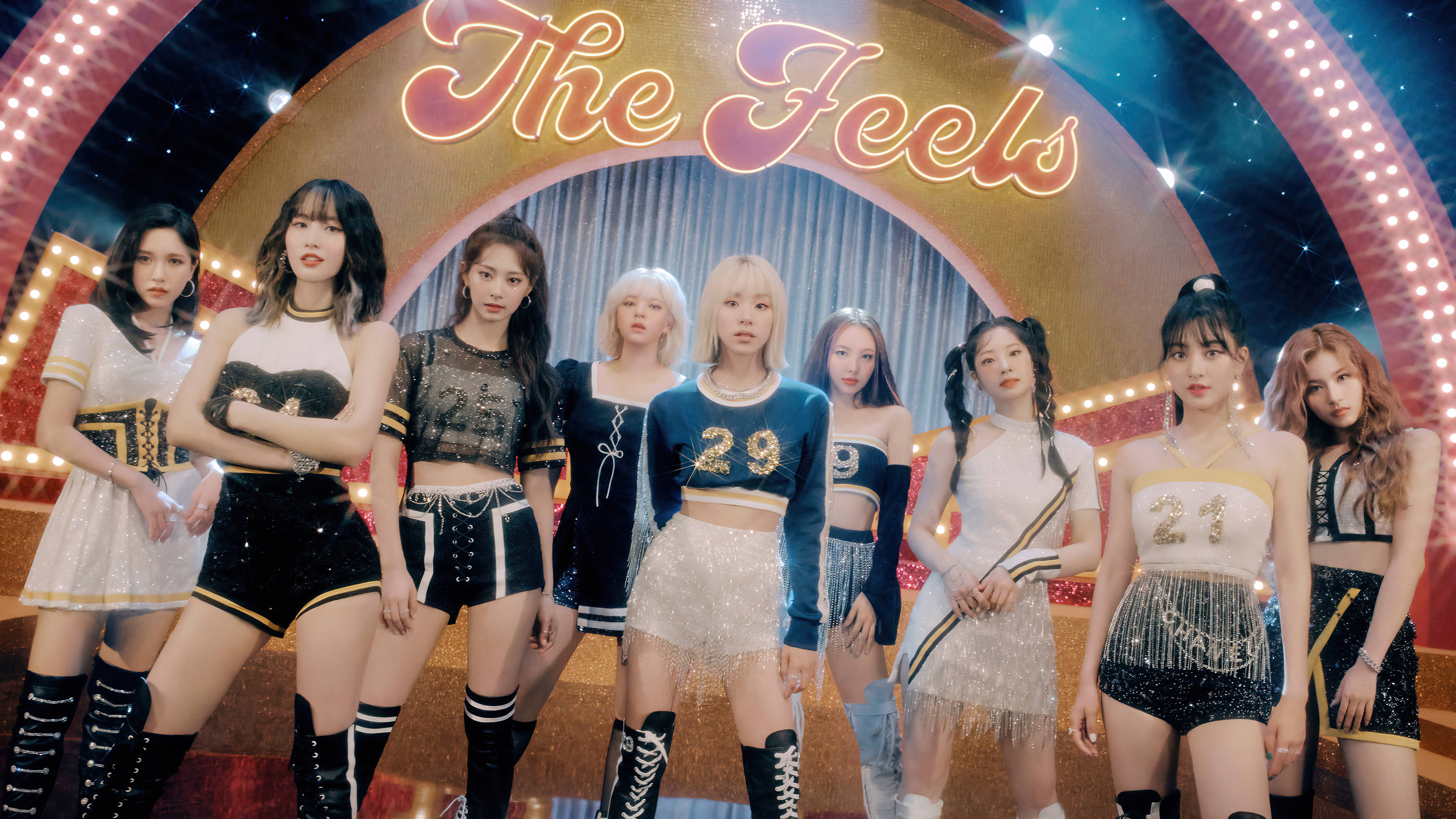 Twice, The Feels, glittering cheerleader outfits, 4K Desktop Wallpaper