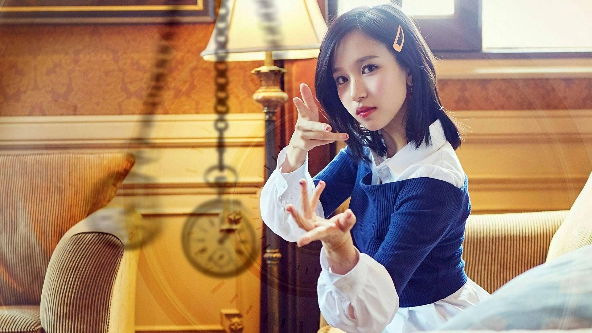 Twice, Mina, blue sweater, Full HD Desktop Wallpaper