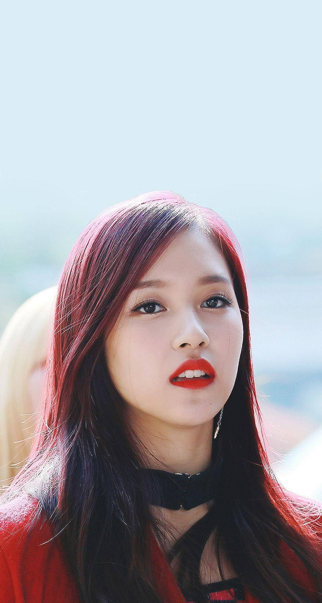 Twice, Mina, vibrant red and purple hair, Full HD Phone Wallpaper