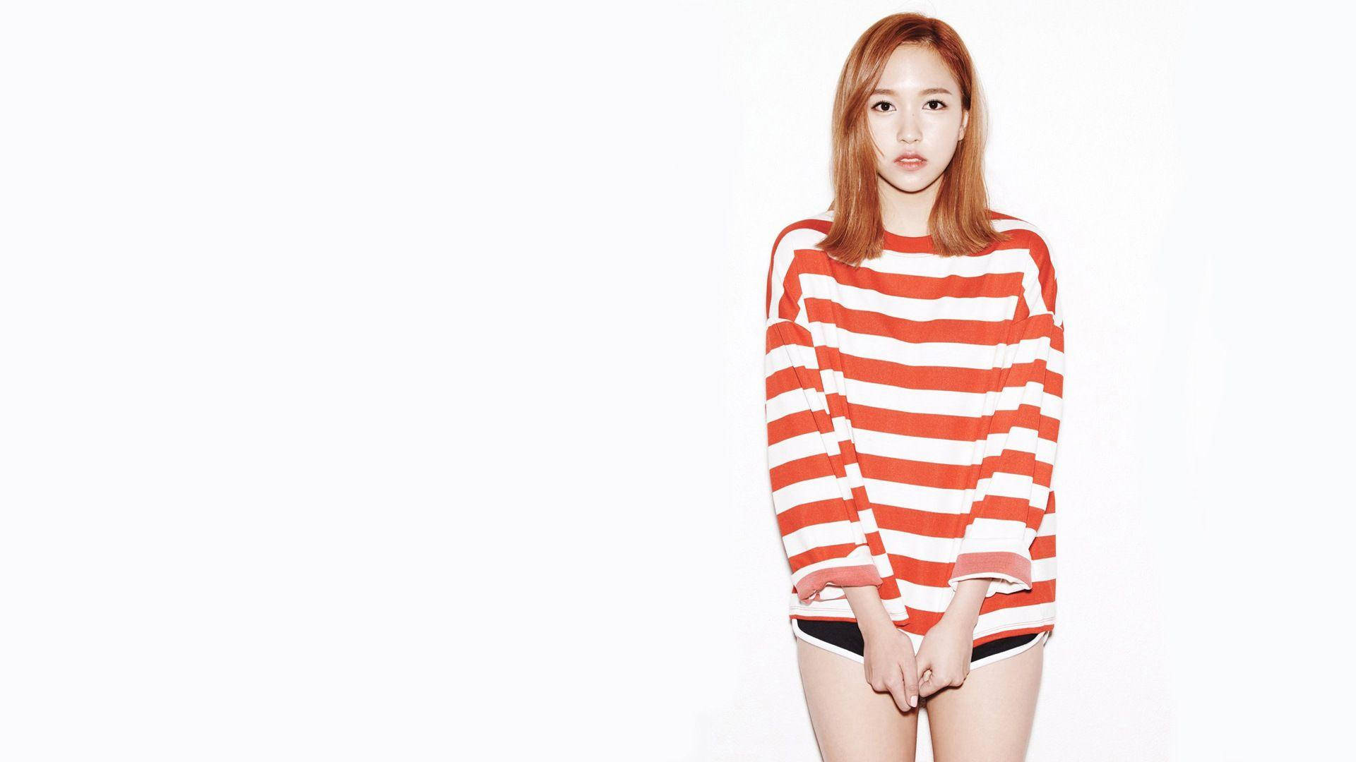 Twice, Mina, red and white striped long-sleeve shirt, Full HD Desktop Wallpaper