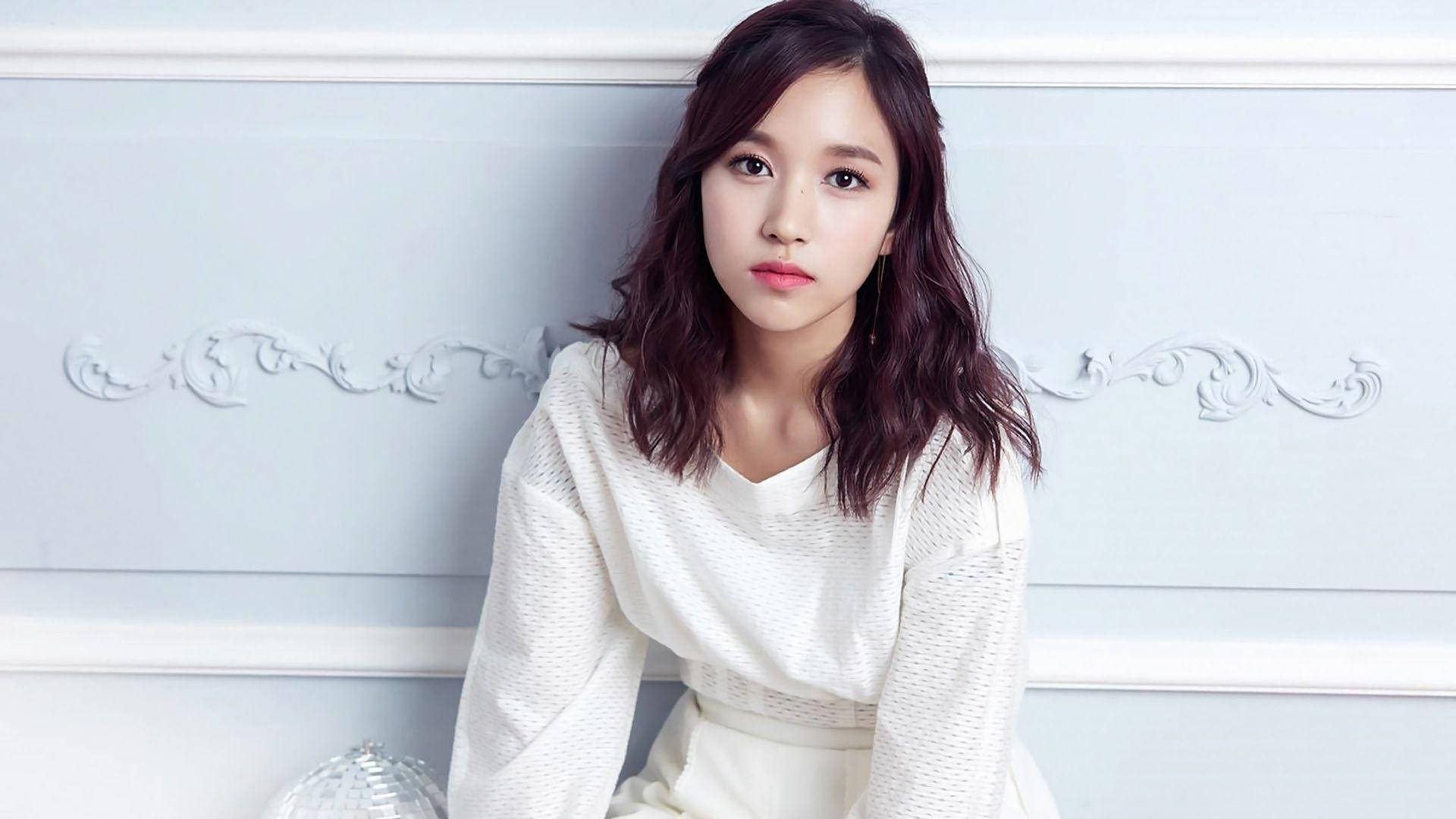 Twice, Mina, white textured sweater, Full HD Desktop Wallpaper