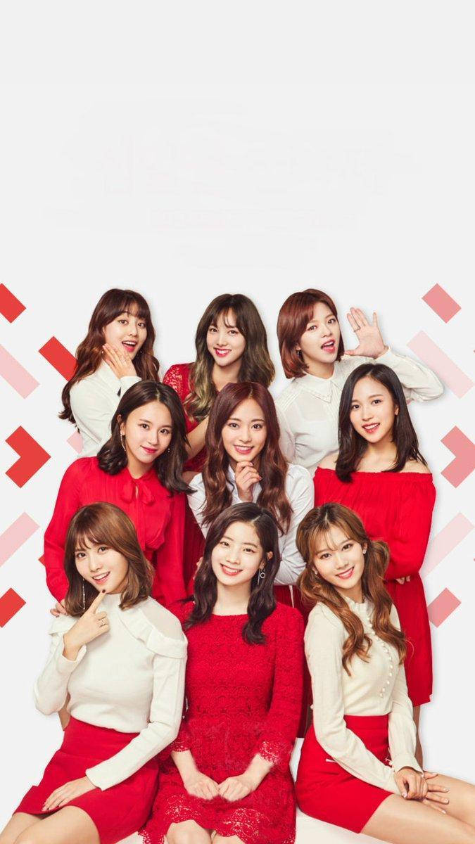 Twice, red and white outfits, nine smiling women, SD Phone Wallpaper