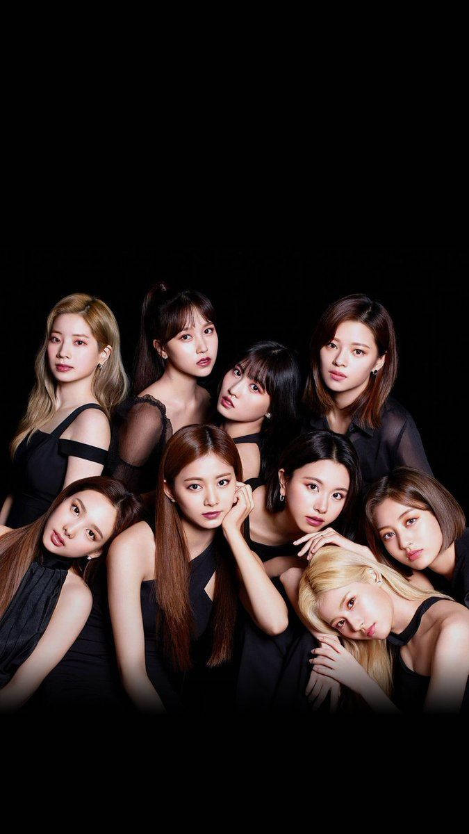 TWICE, black dresses, stark black background, SD Phone Wallpaper