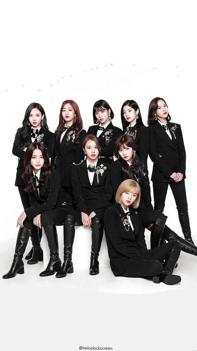 TWICE, black suit, floral brooches, SD Phone Wallpaper