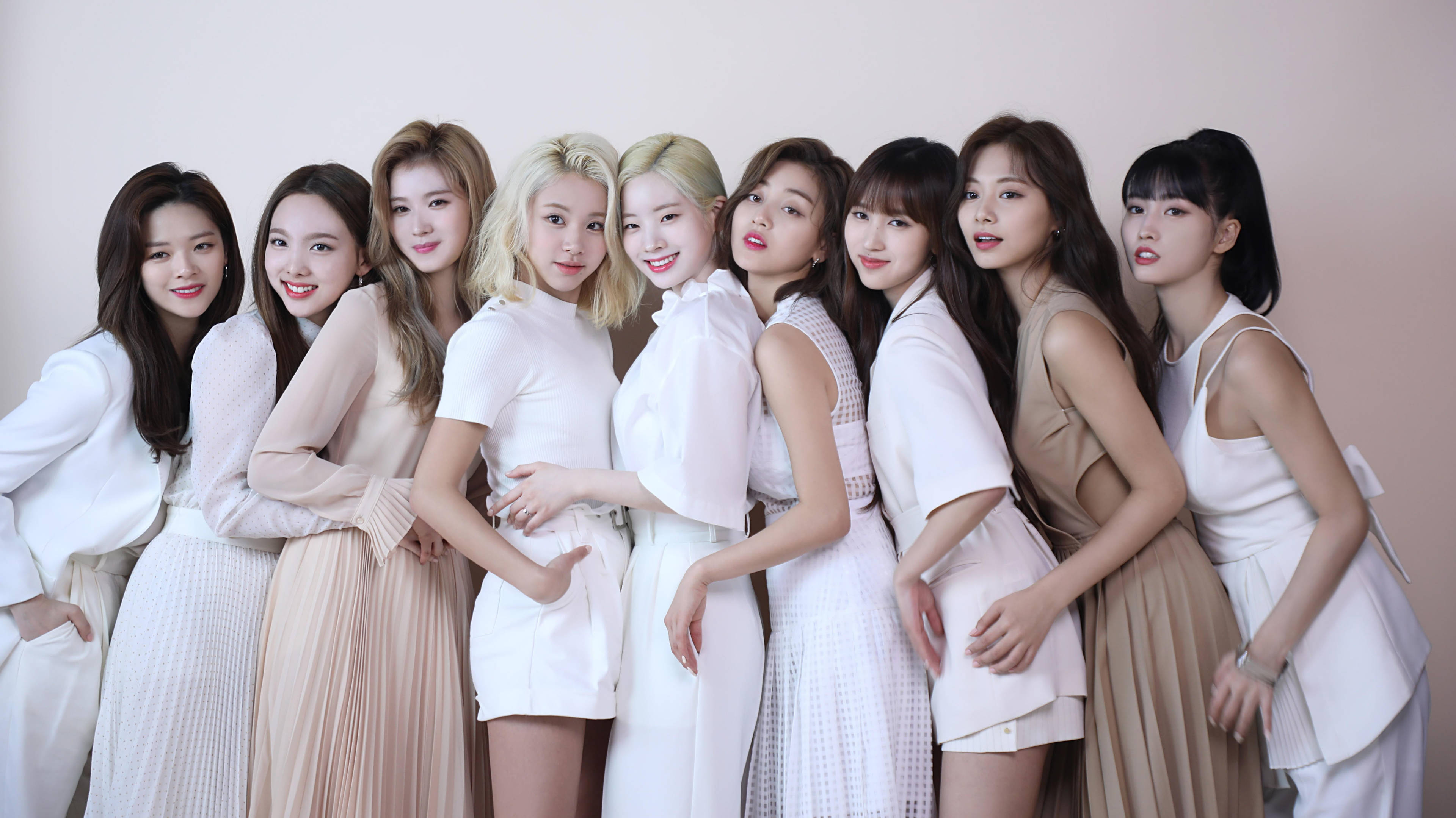Twice, white outfits, beige outfits, 4K Desktop Wallpaper